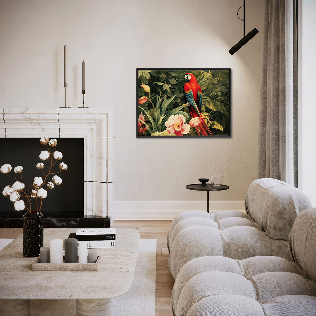 Exotische vogel en bloemen Kunstwerk