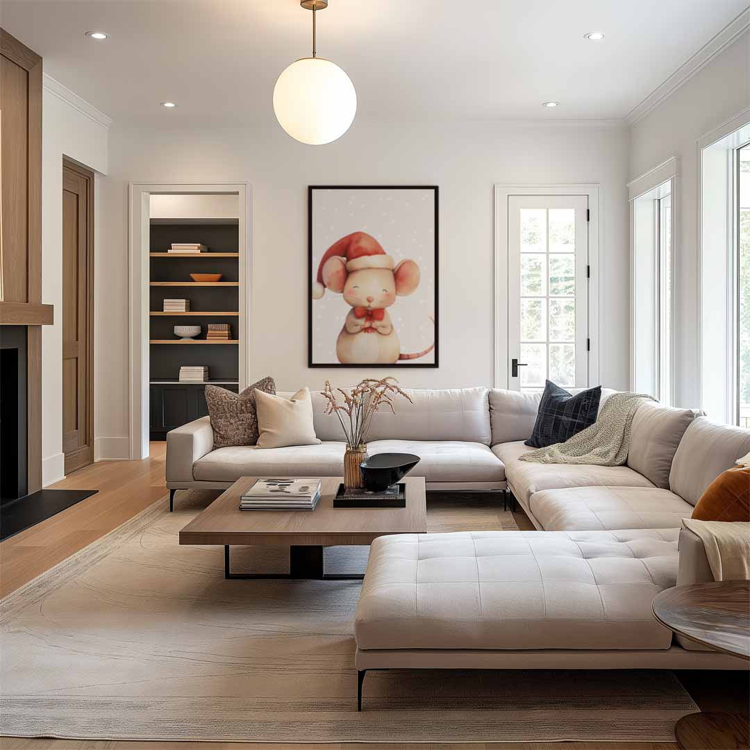 Kerstmis Muisje Illustratie Kunstwerk-canvas-dibond-plexiglas-wanddecoratie-WallArtistic