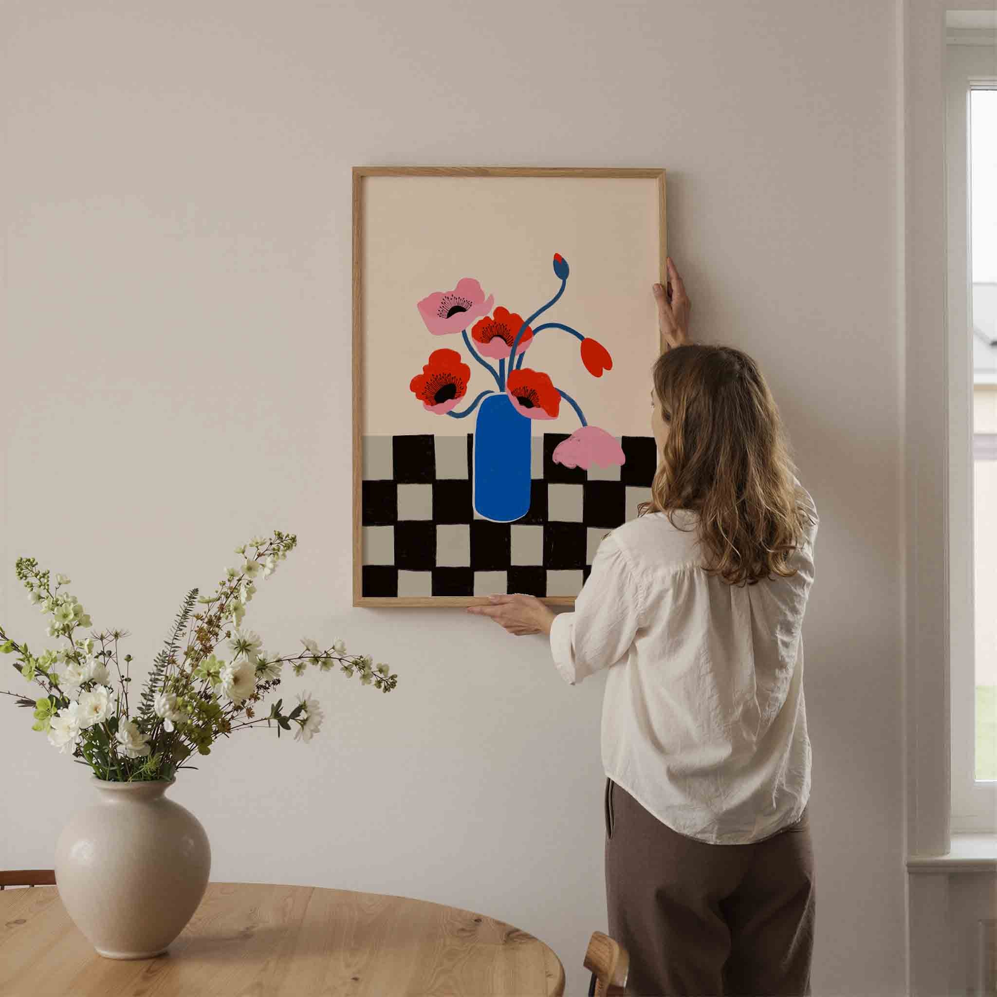 Bloemen in blauwe vaas Poster