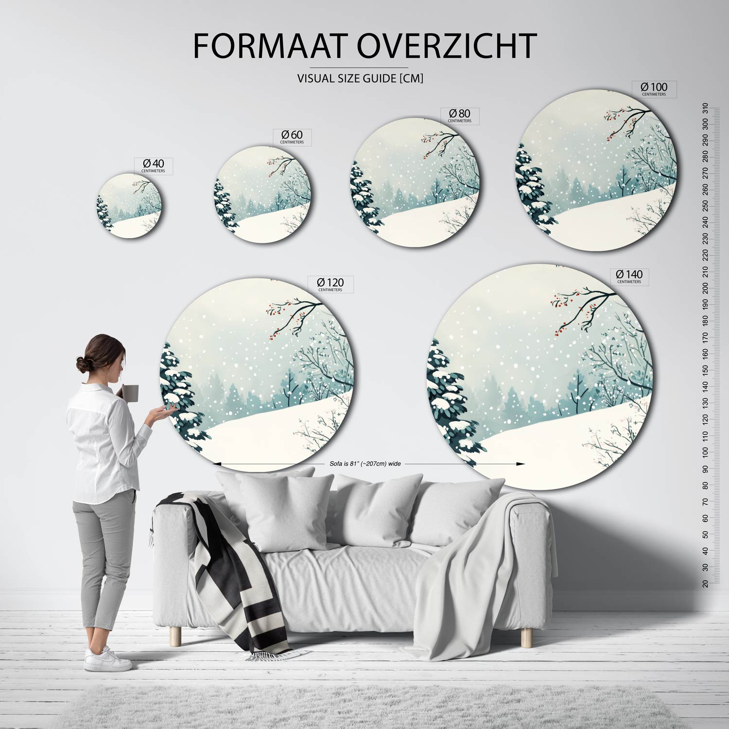 Winterlandschap met sneeuw Muurcirkel