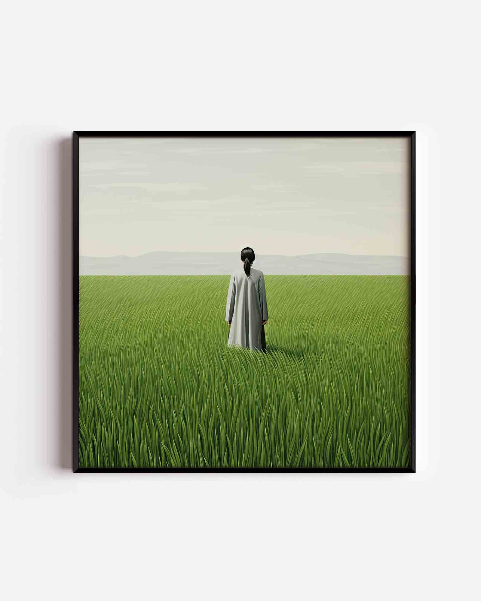 Persoon in grasveld Poster
