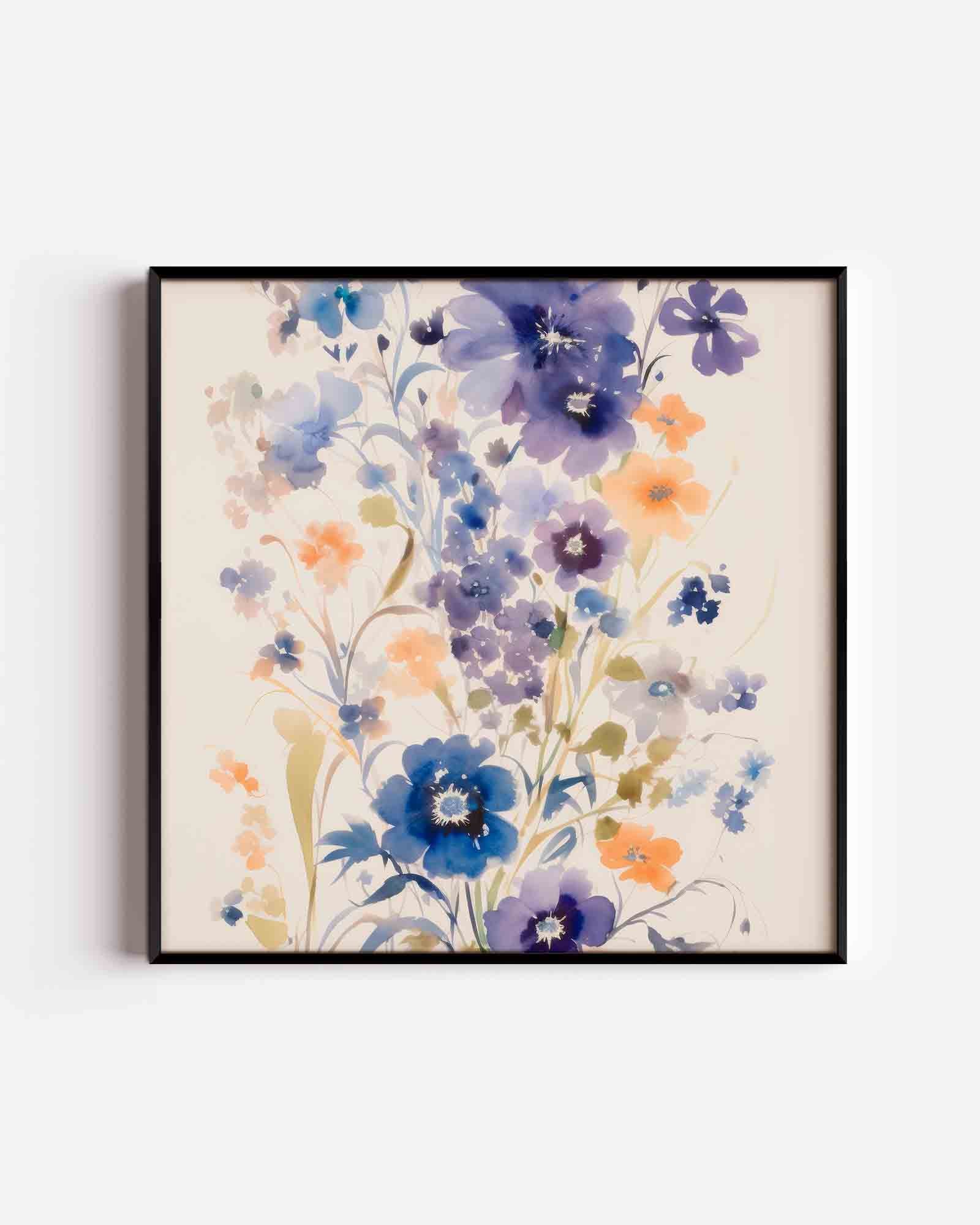 Bloemen in blauw en oranje Poster