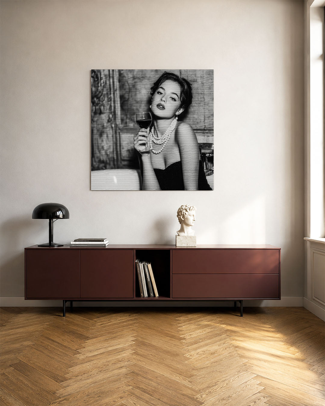 Elegante vrouw met wijn Kunstwerk