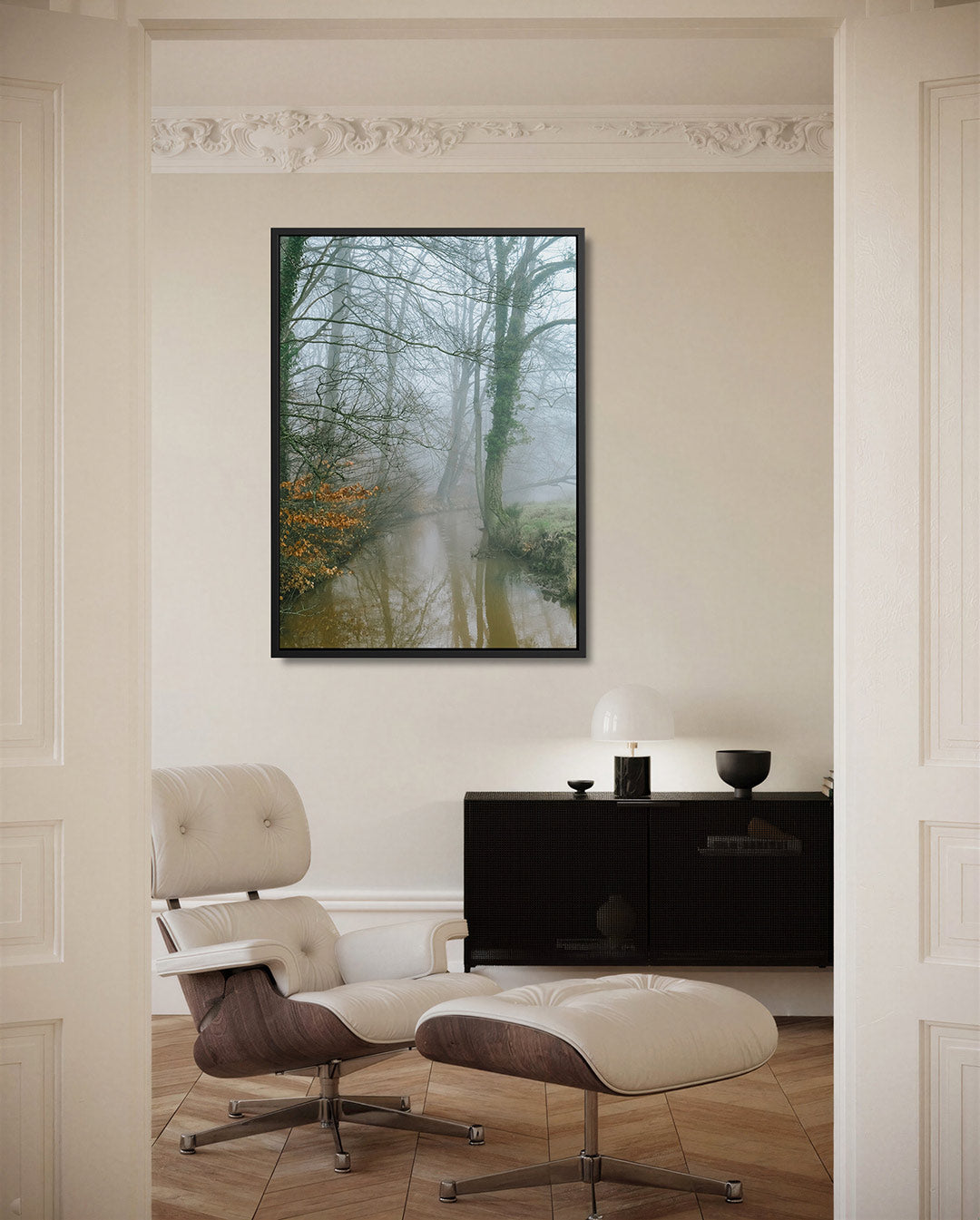 Mistig boslandschap Kunstwerk