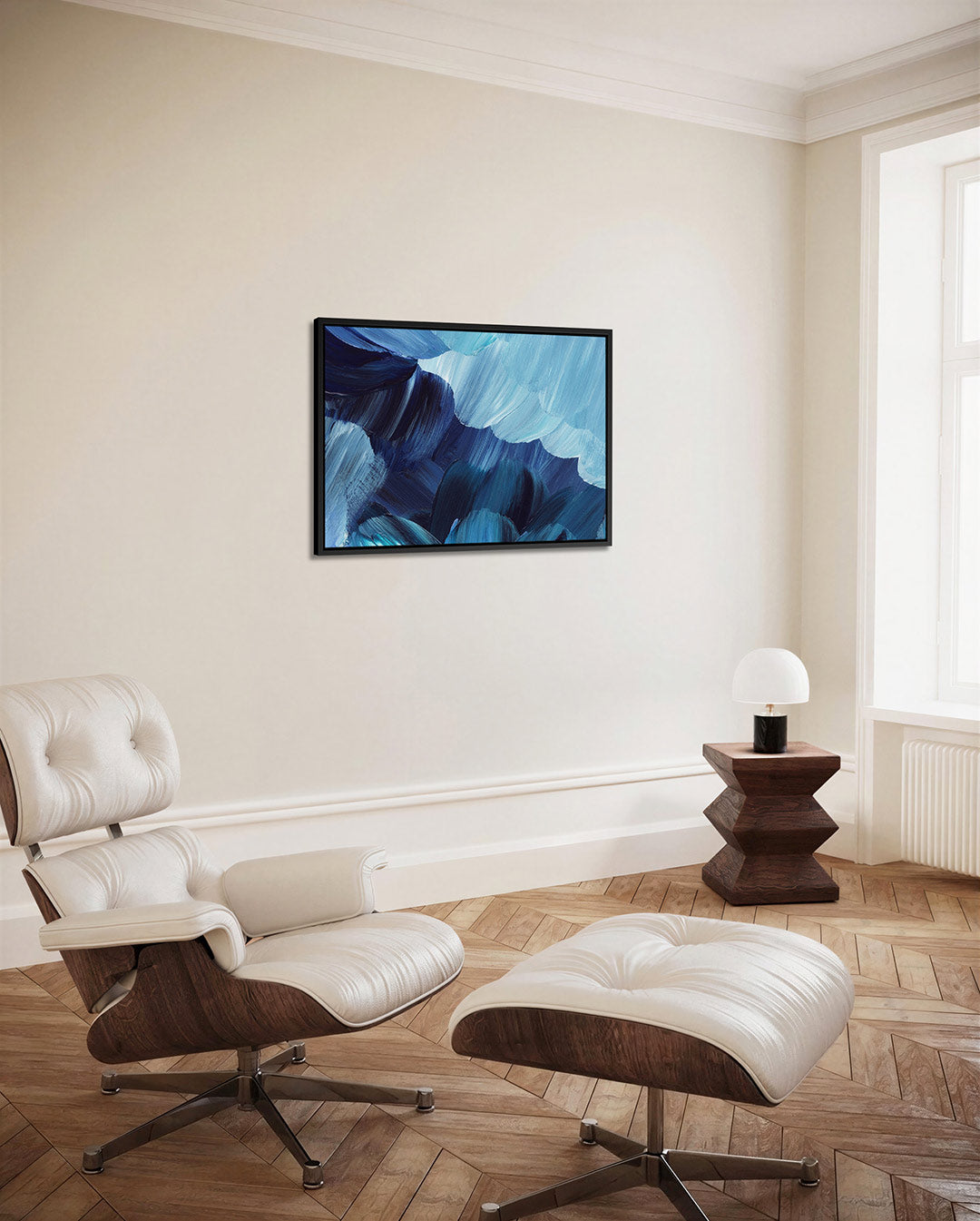 Dynamische blauwe borstels Kunstwerk