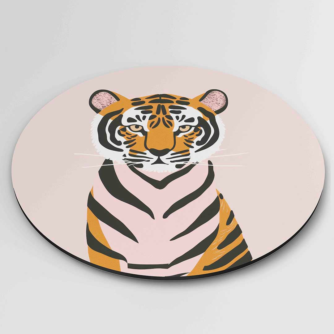 Tijger op roze Muurcirkel