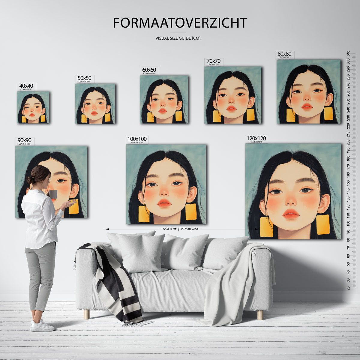 Portret met gele oorbellen Poster