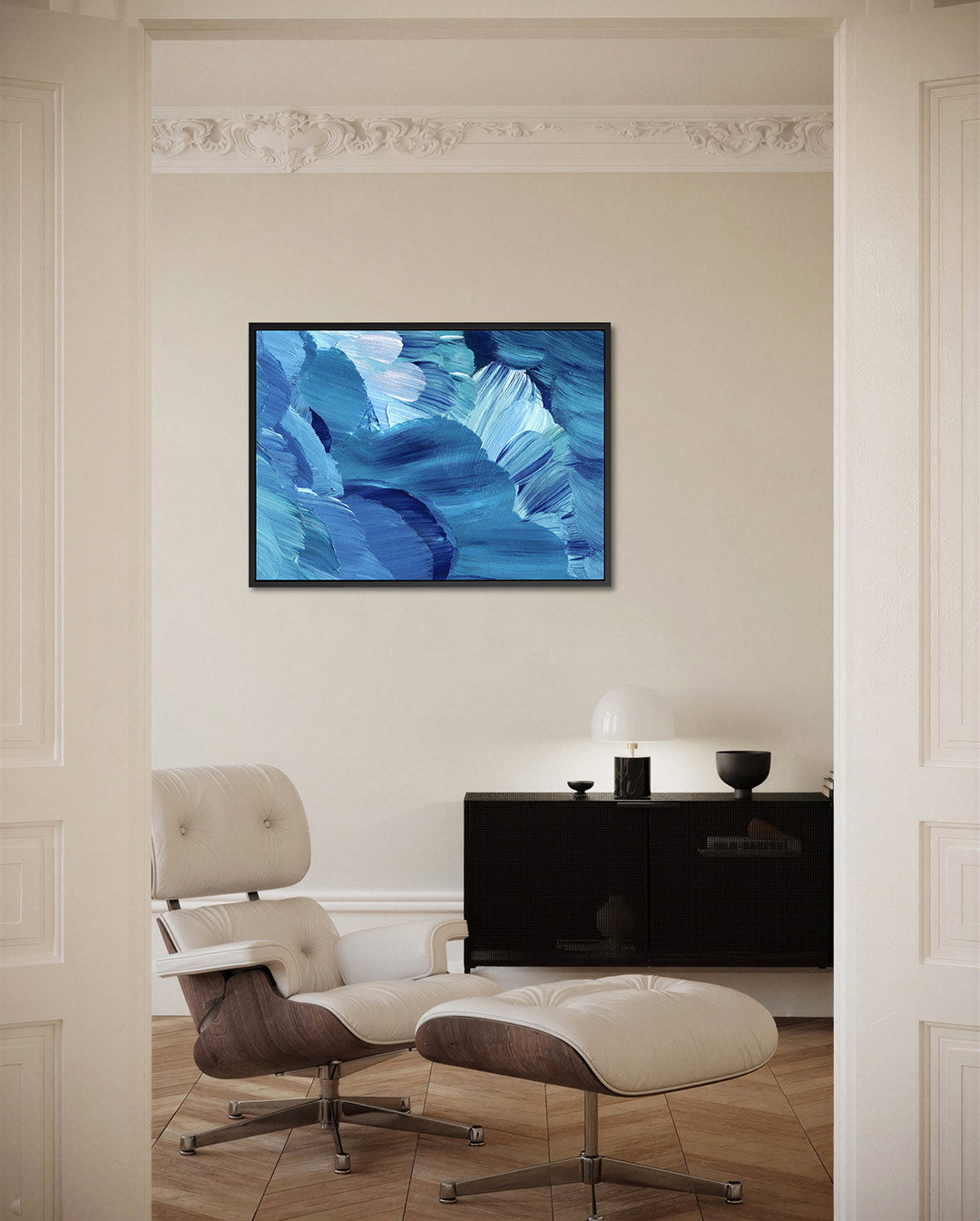 Dynamische blauwe beweging Kunstwerk