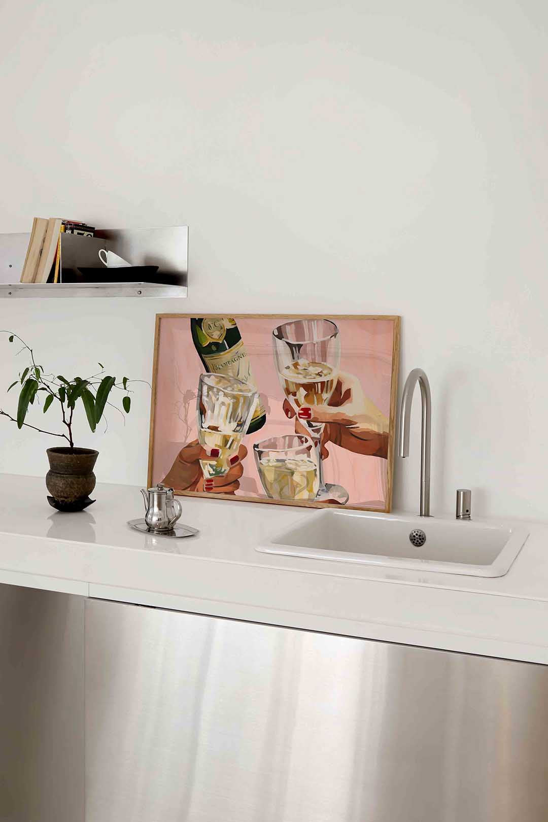 Champagneglazen en fles Poster