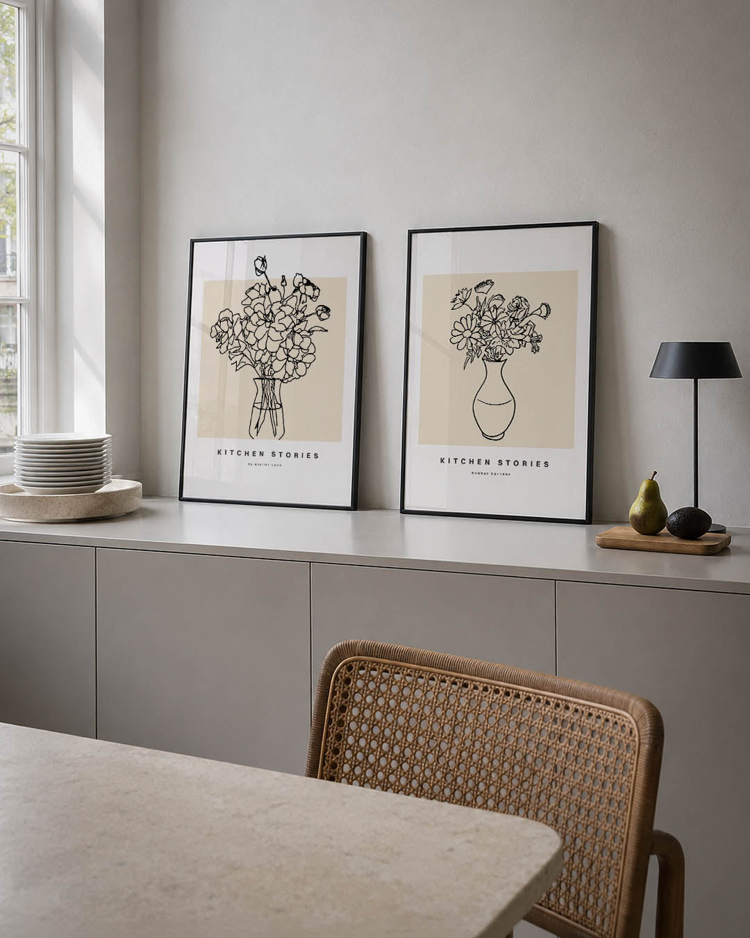 Lijnbloemen in vaas Posterset