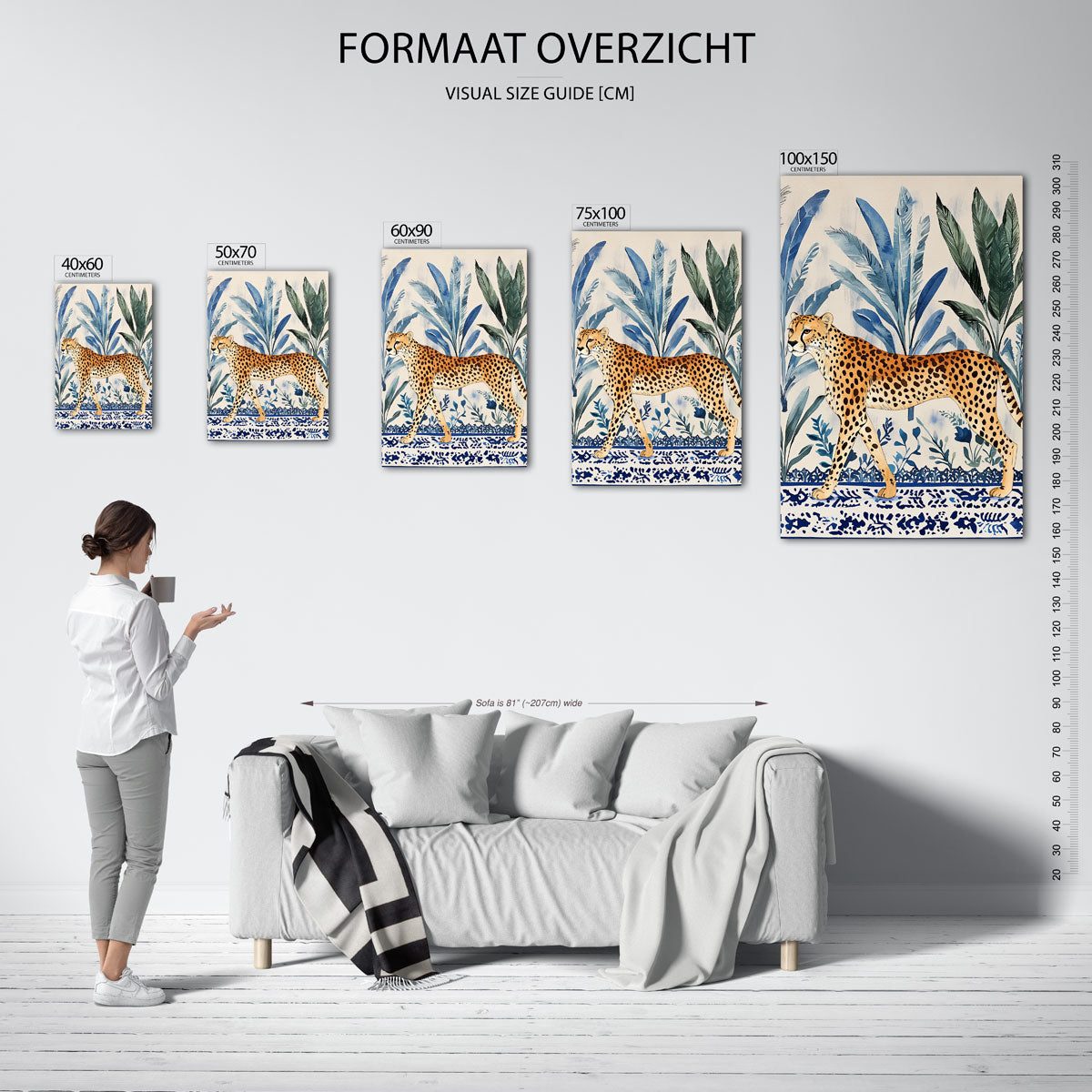 Luipaard en bladeren Kunstwerk