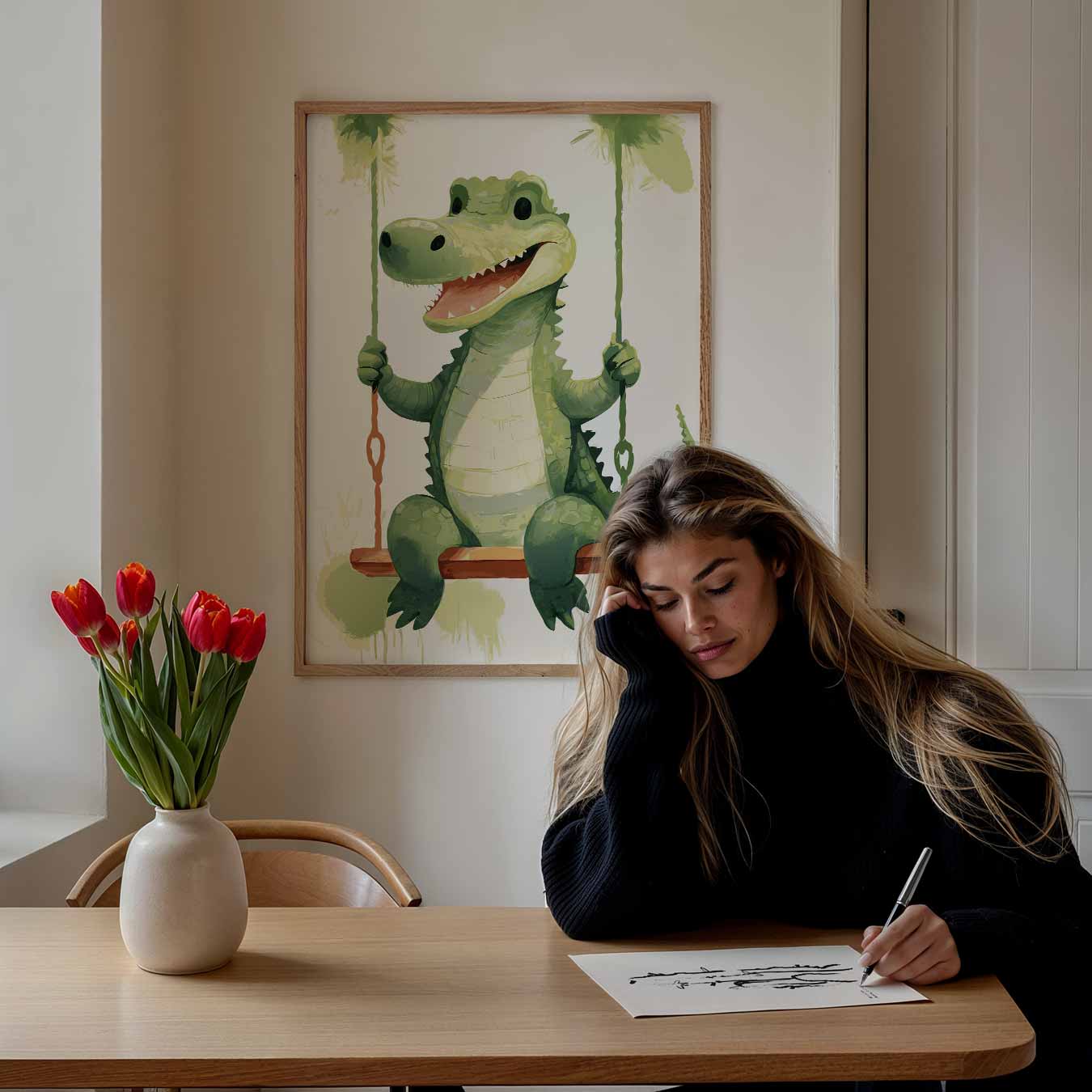 Schattige Krokodil op Schommel Poster-WallArtistic