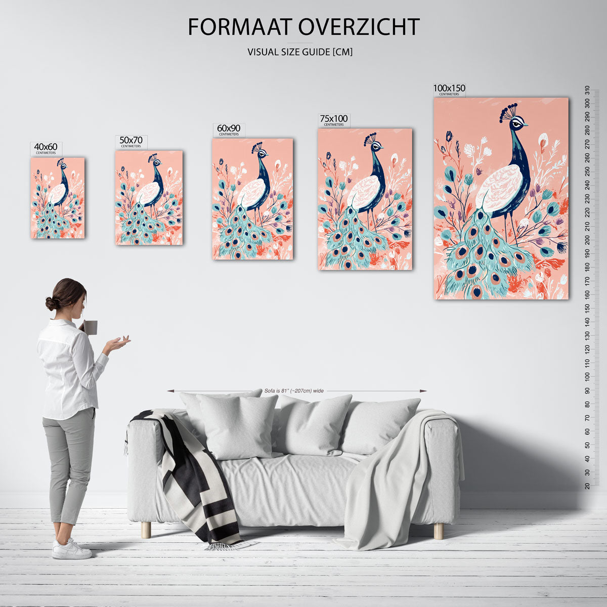Pauw en bloemen Kunstwerk