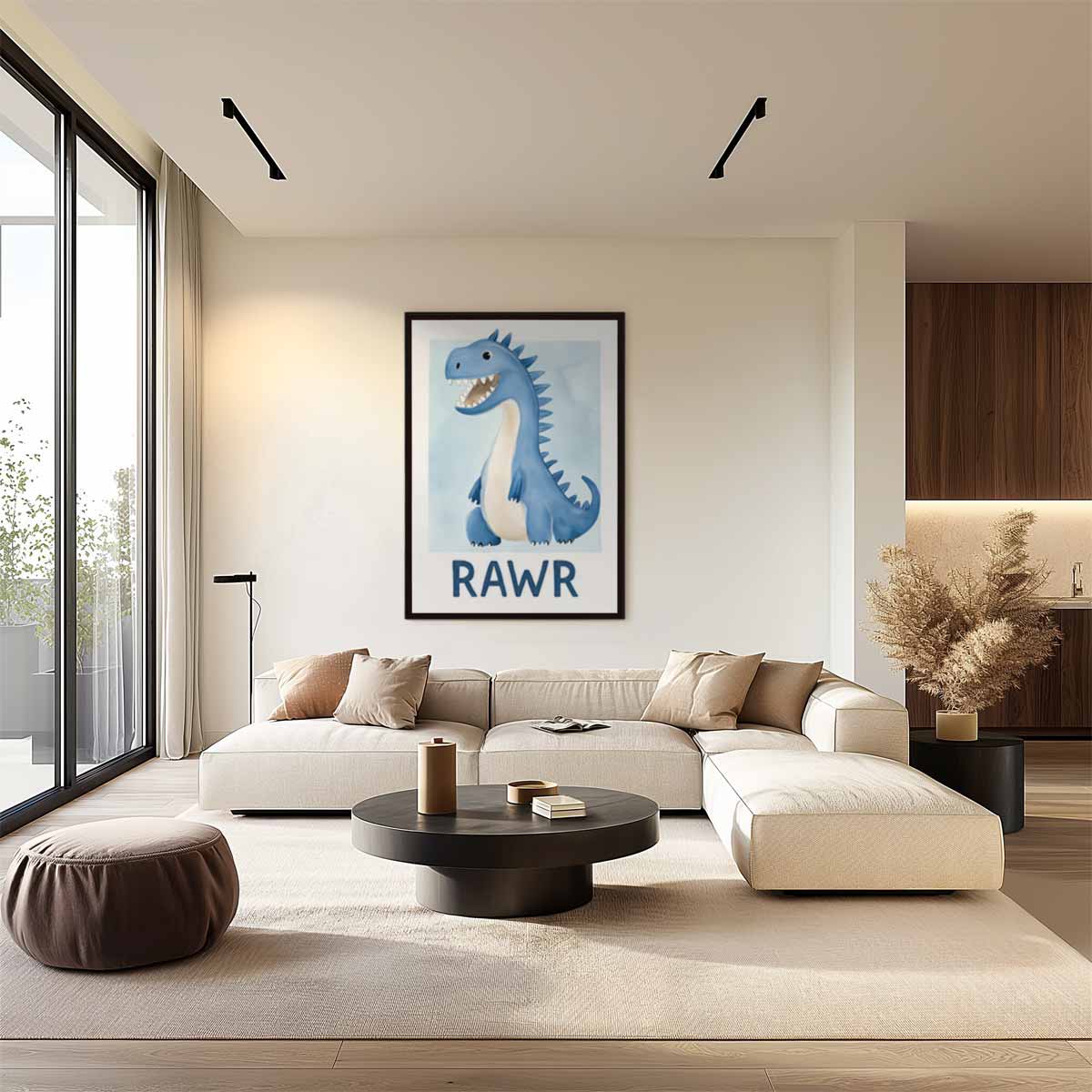 Vrolijke Dino Poster Kunstwerk-canvas-dibond-plexiglas-wanddecoratie-WallArtistic