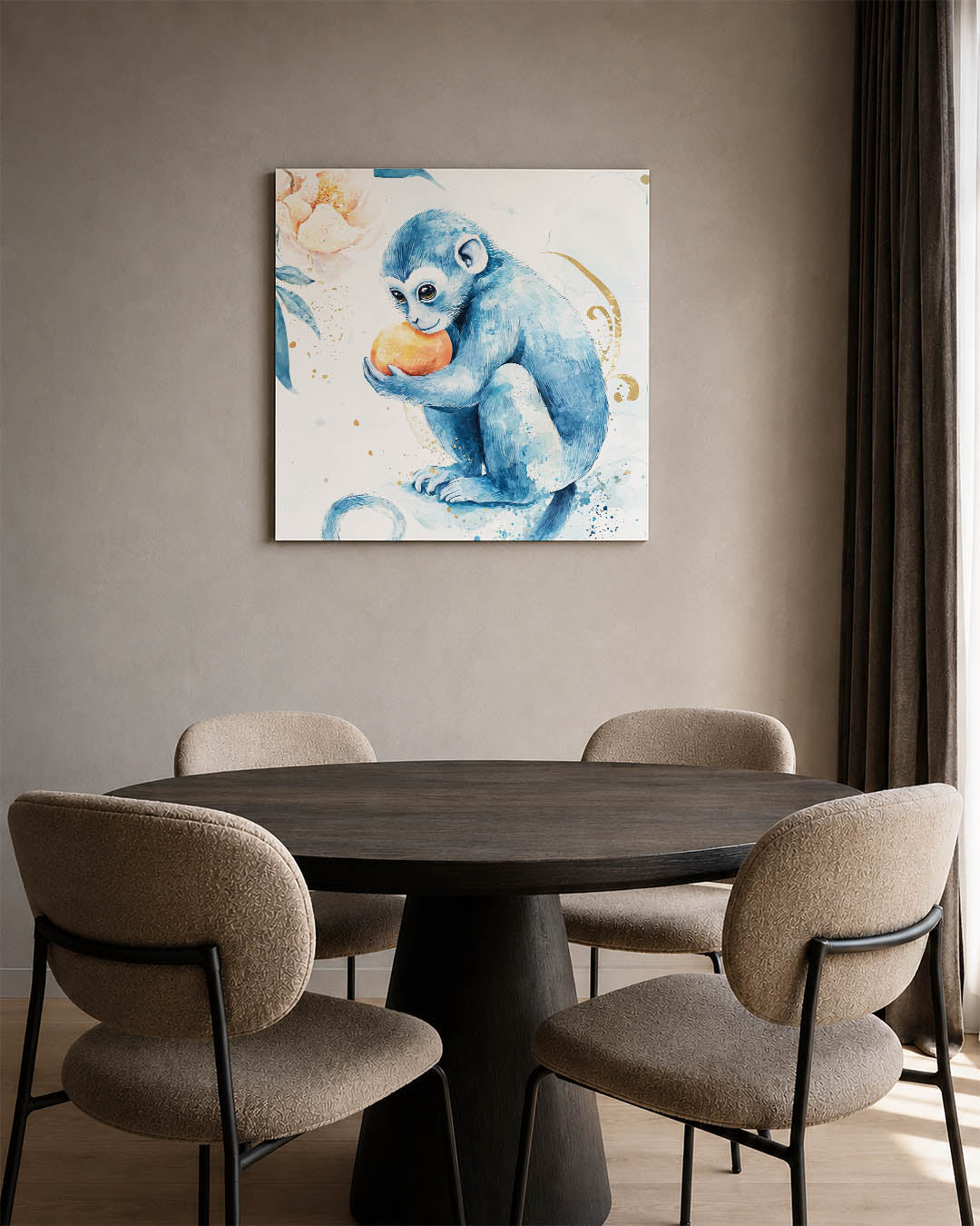 Speelse blauwe aap Kunstwerk
