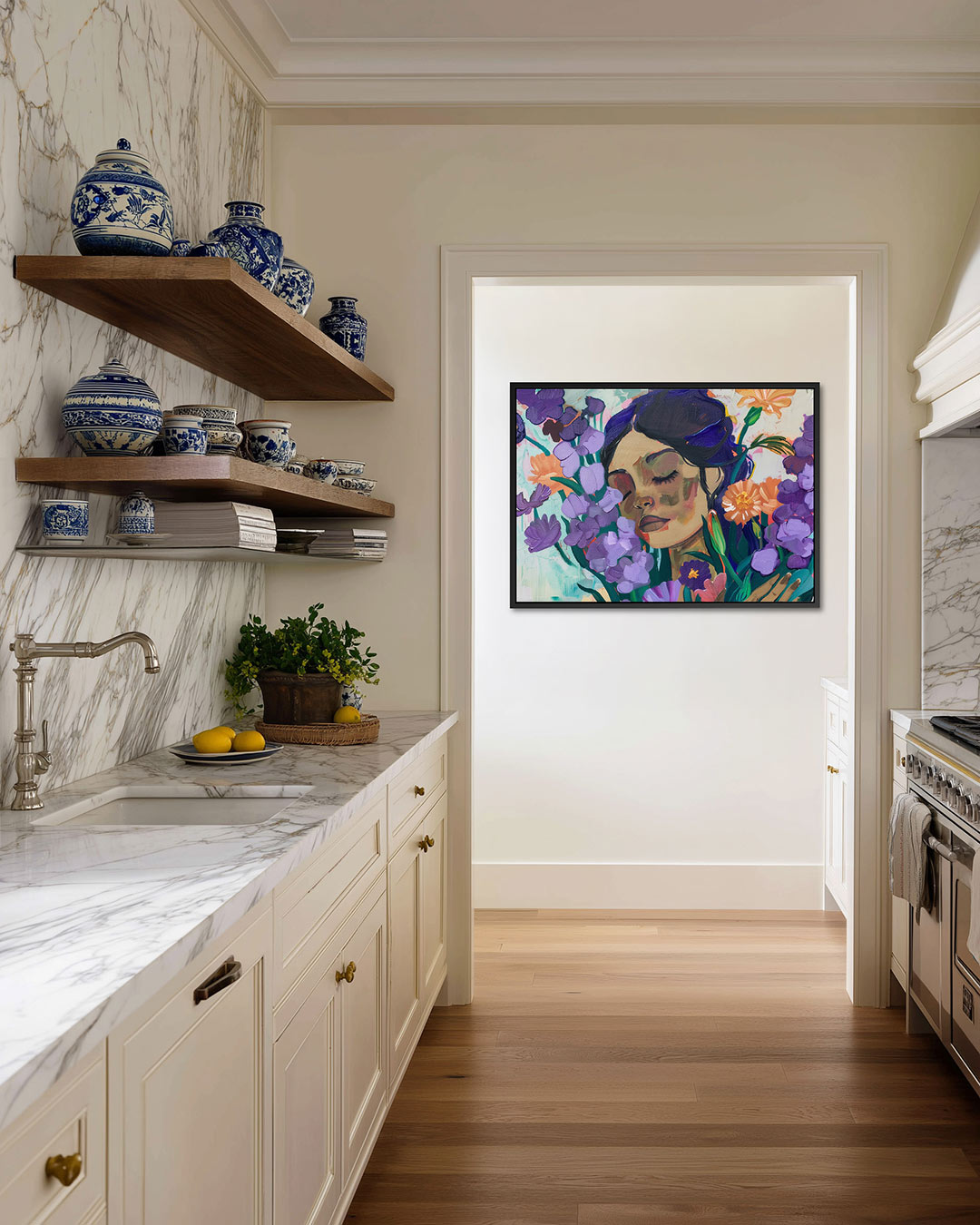 Dromerige bloemenportret Kunstwerk