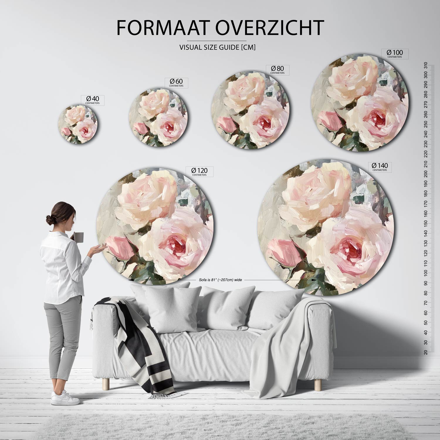 Rozen in zachte tinten Muurcirkel