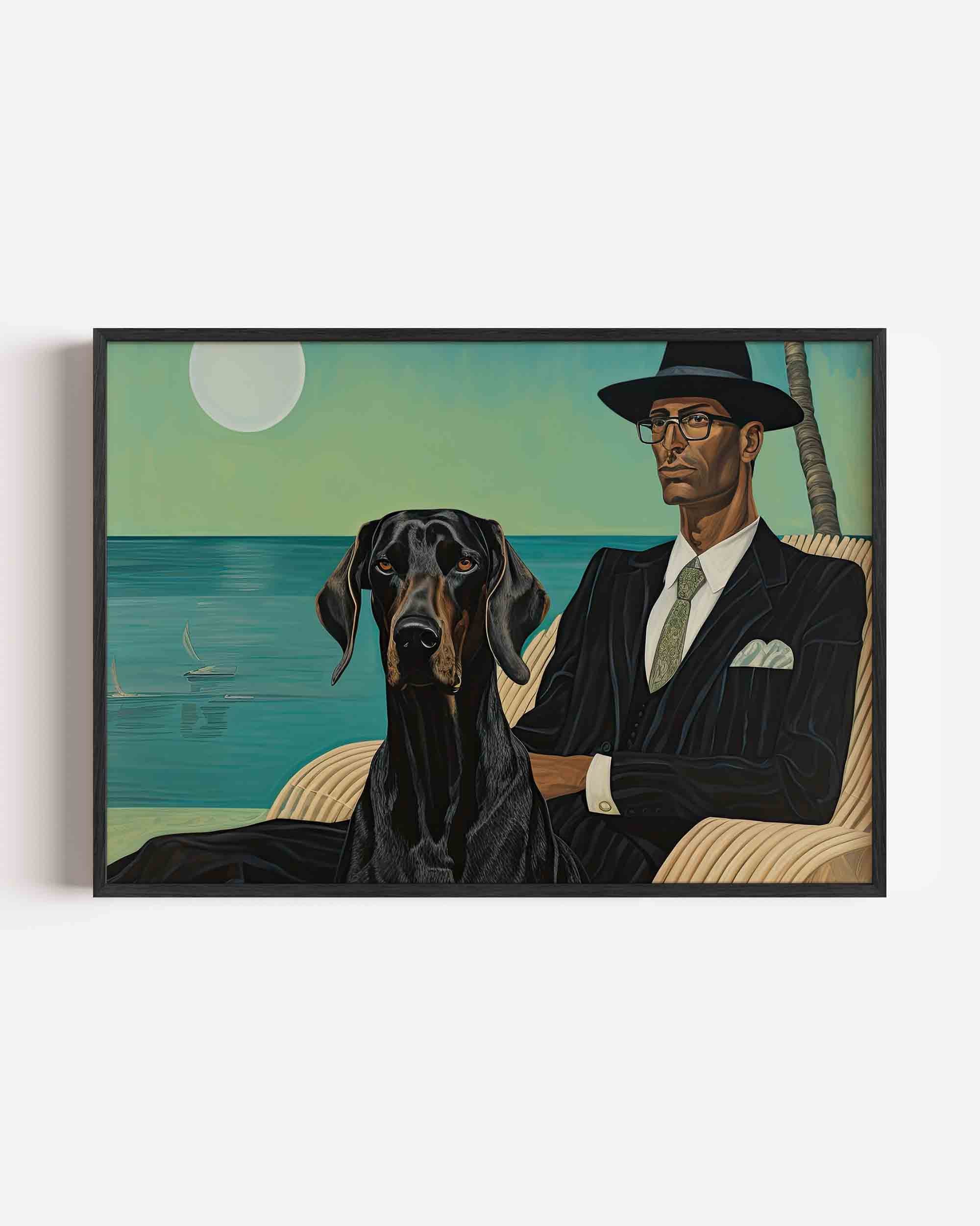 Man en hond bij zee Poster