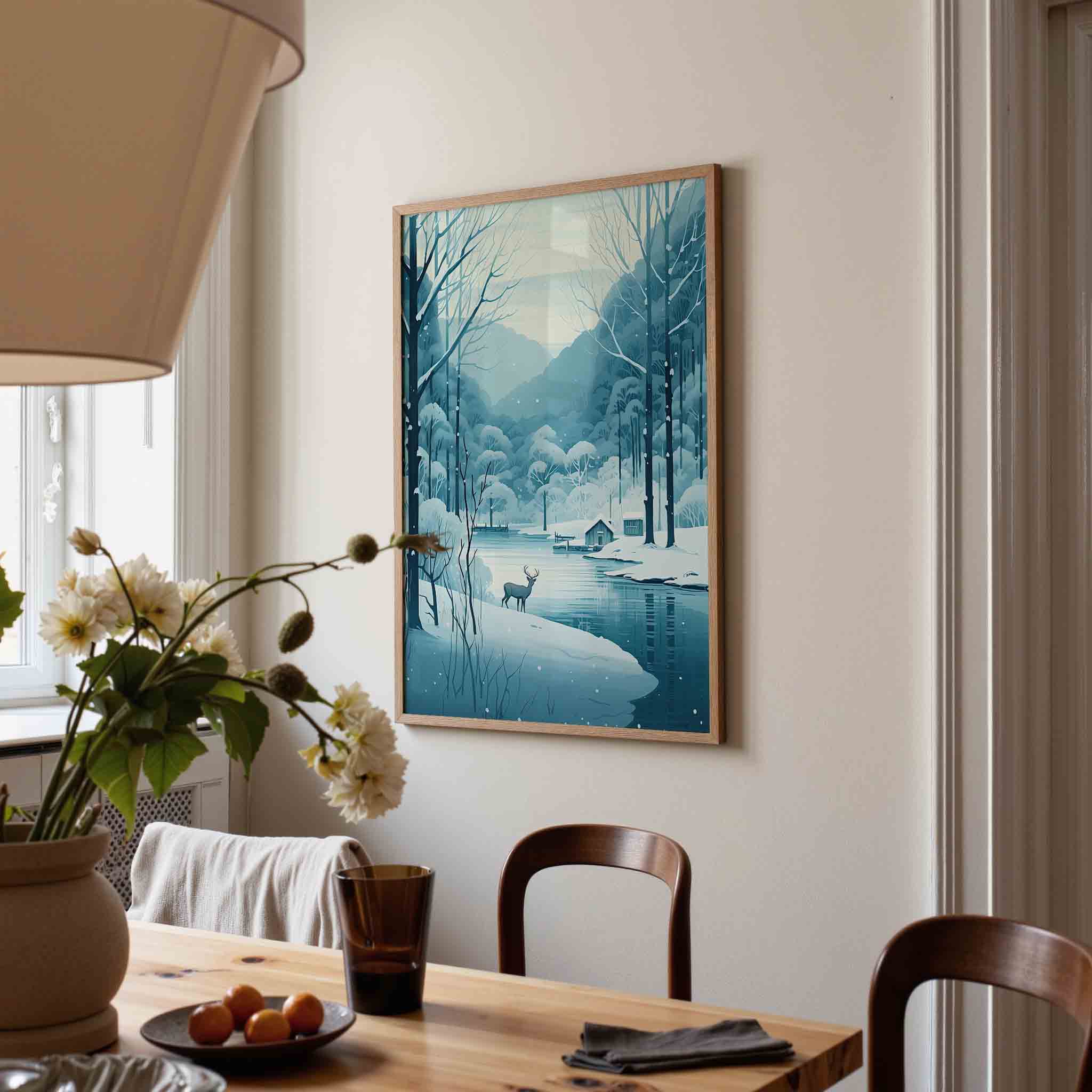 Winterlandschap met hert Poster