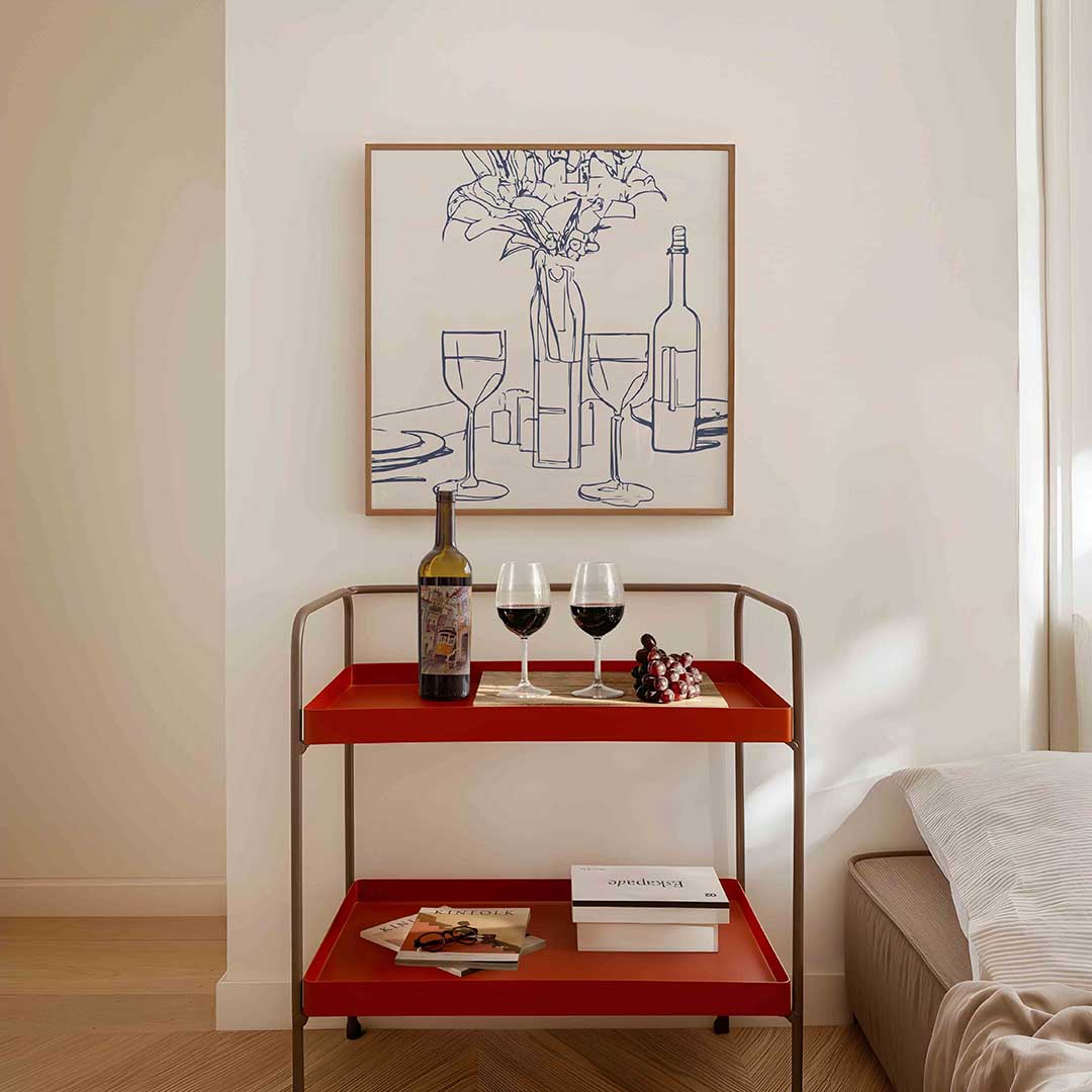Stilleven met glazen en bloemen Poster
