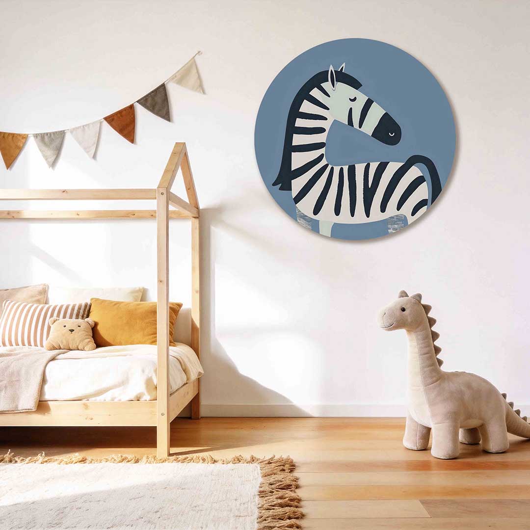 Zebra op blauwe achtergrond Muurcirkel