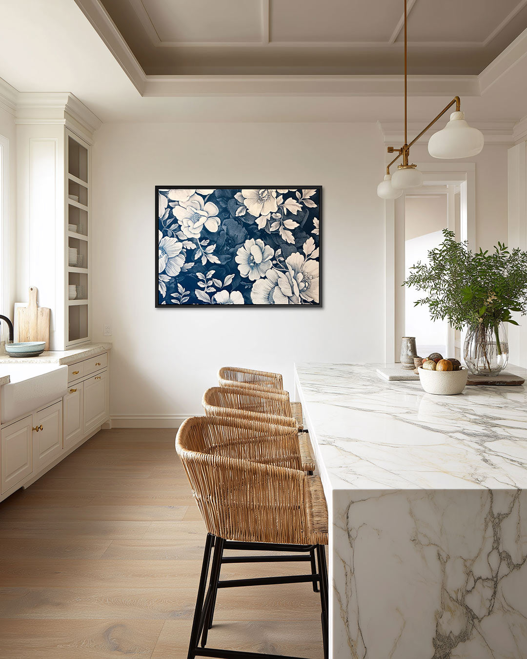 Bloemenpatroon blauw Kunstwerk