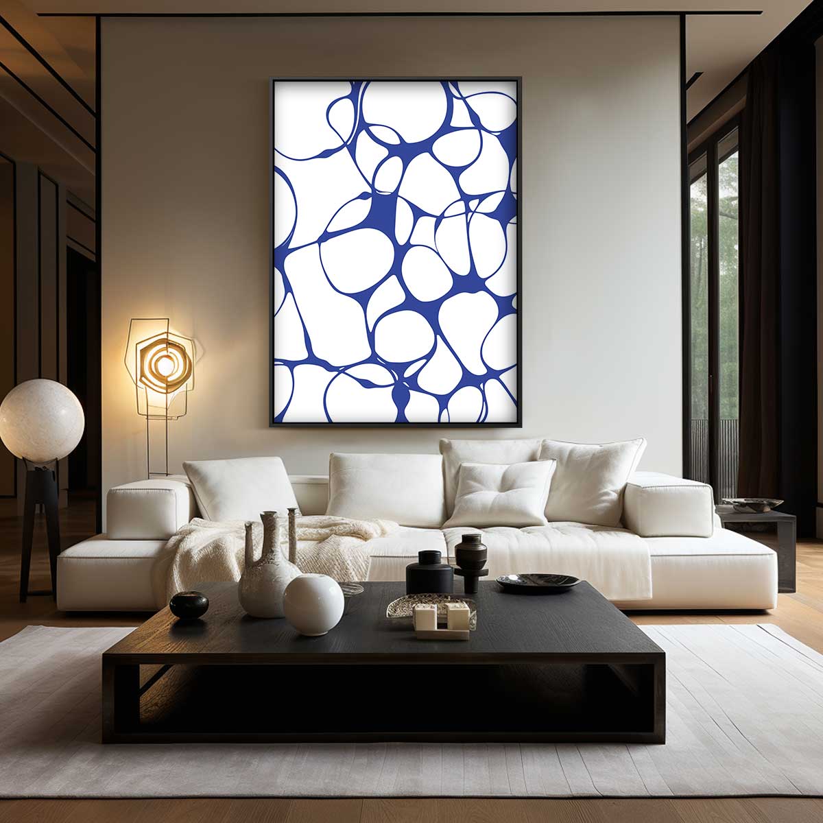 Organische Blauw-Witte Patronen Kunstwerk-canvas-dibond-plexiglas-wanddecoratie-WallArtistic