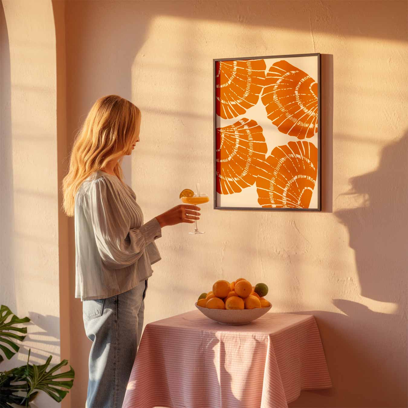 Schelpen Sfeerposter in Oranje Poster-WallArtistic