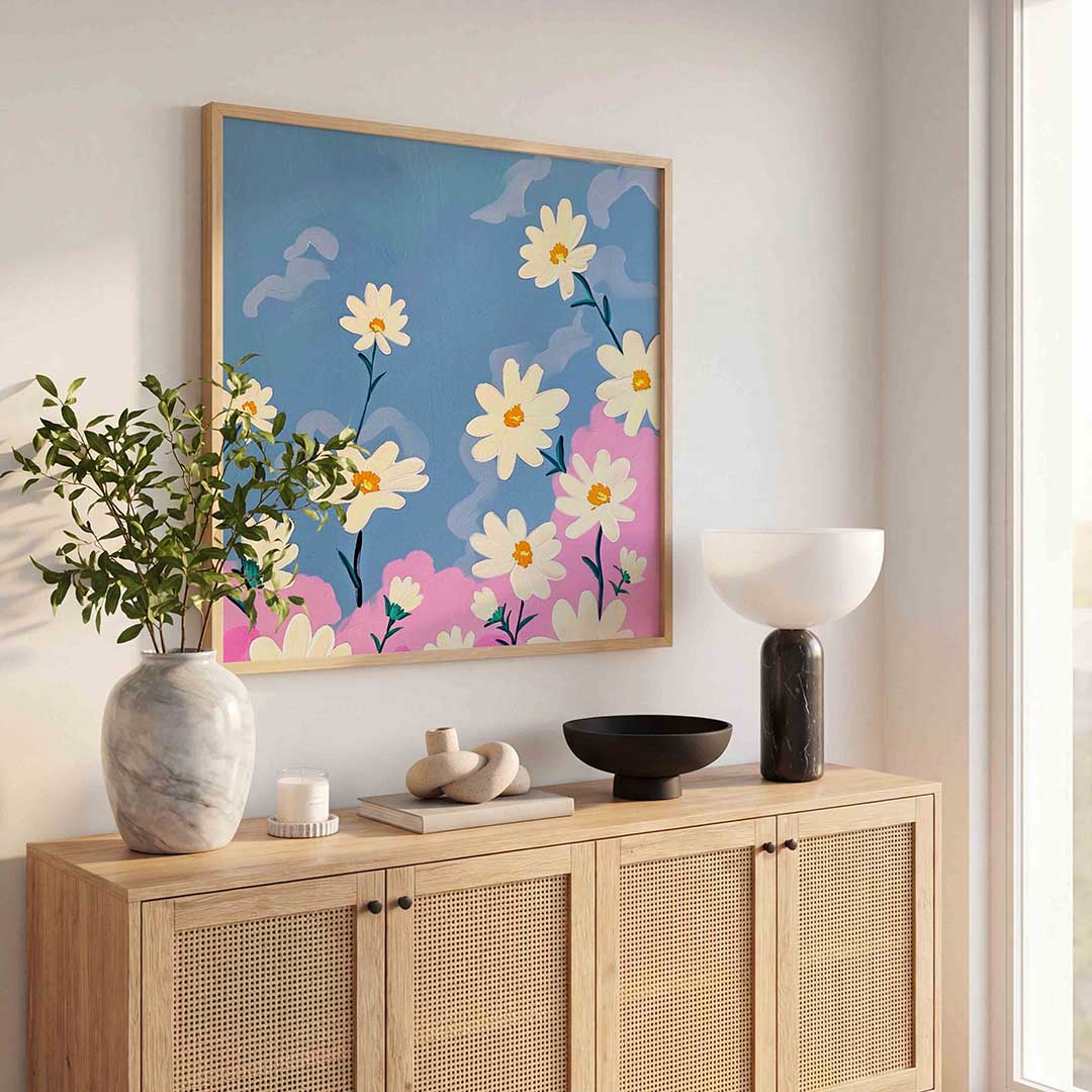 Bloemen en blauwe lucht Poster