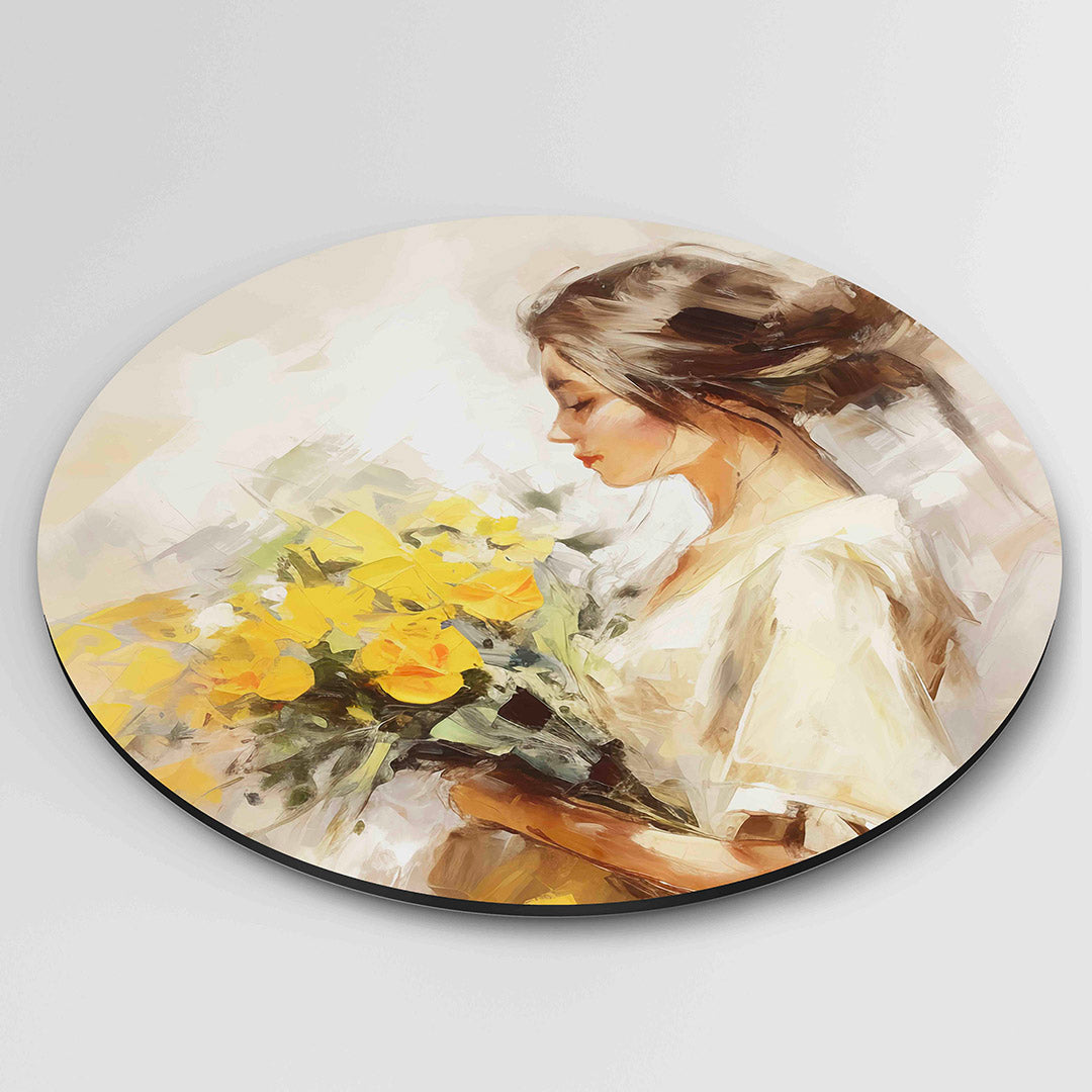 Vrouw met bloemen Muurcirkel