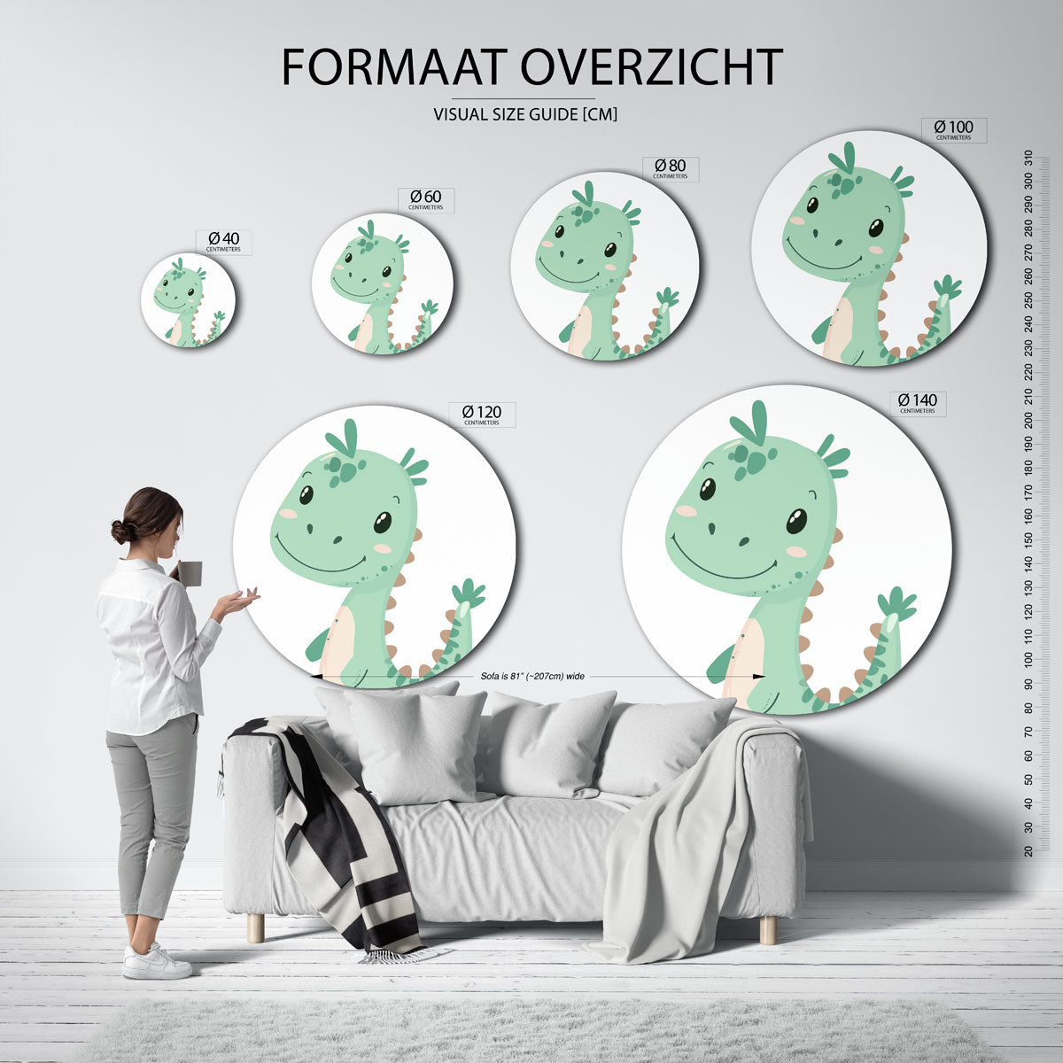 Groene dinosaurus Muurcirkel