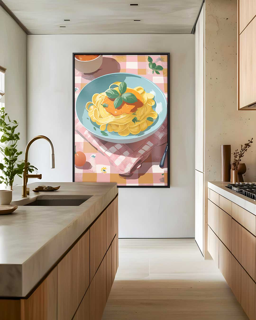 Pasta op Geblokt Tafelkleed Kunstwerk-canvas-dibond-plexiglas-wanddecoratie-WallArtistic