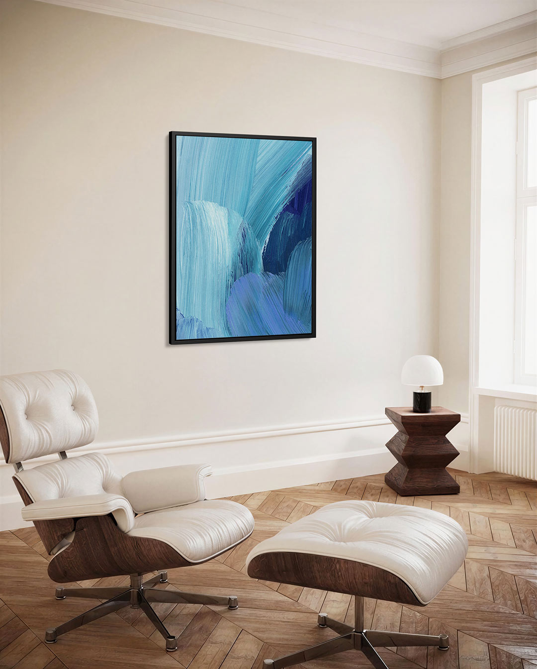 Dynamische blauwe strokes Kunstwerk