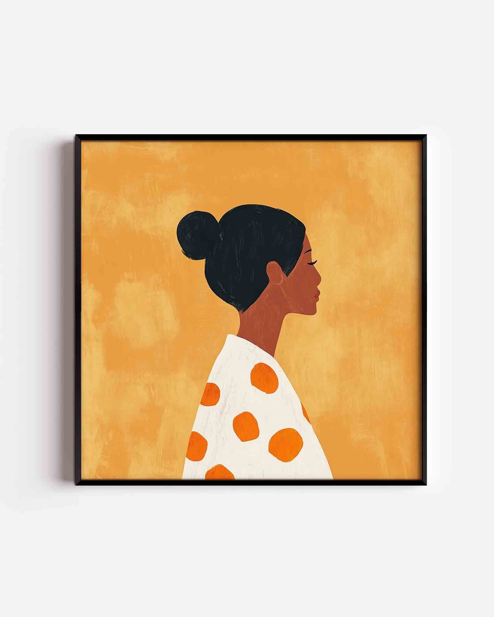 Vrouwelijk profiel met oranje stippen Poster