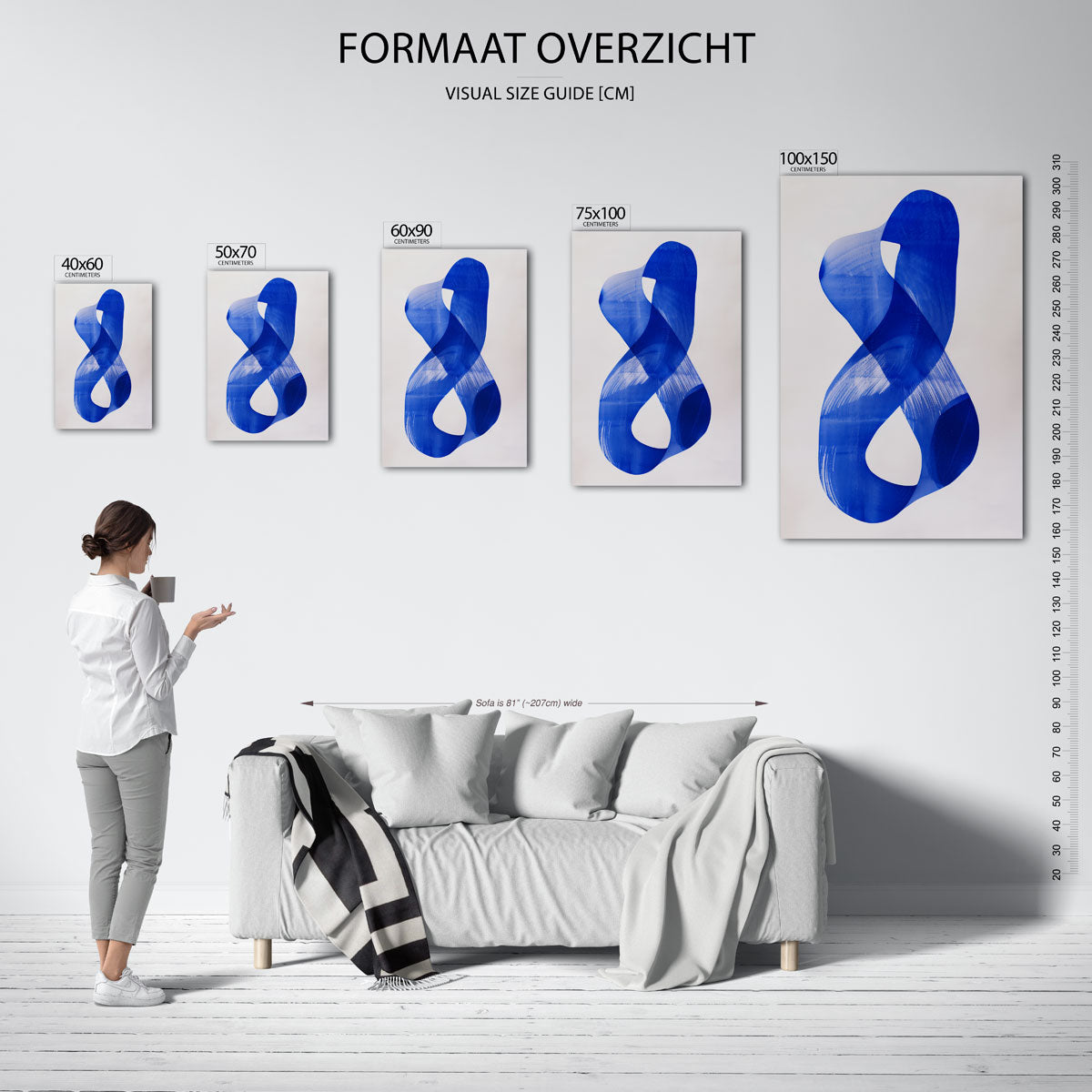 Dynamische blauwe vorm Kunstwerk