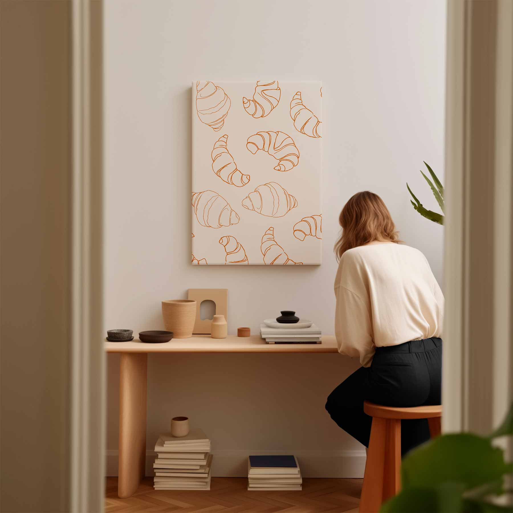 Croissant Illustratie Patroon Kunstwerk-canvas-dibond-plexiglas-wanddecoratie-WallArtistic
