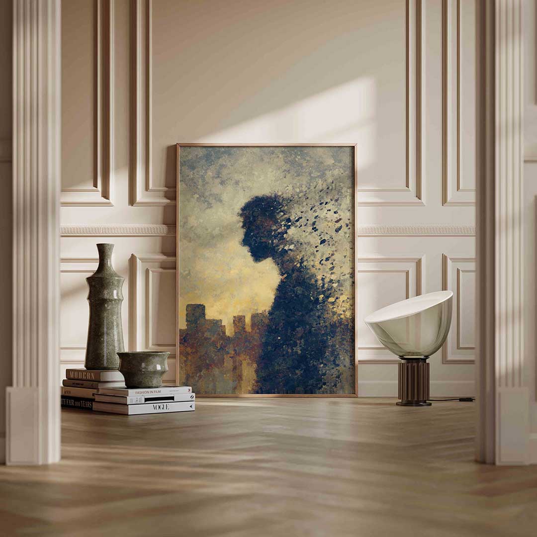 Silhouet met stad Poster