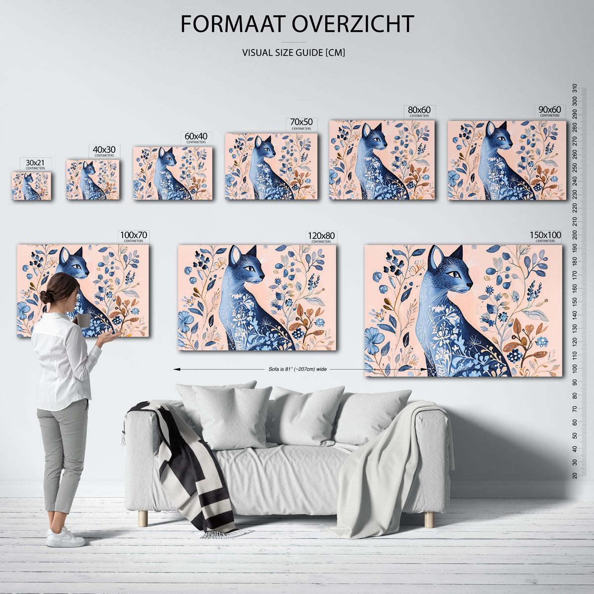 Blauwe kat met bloemen Poster