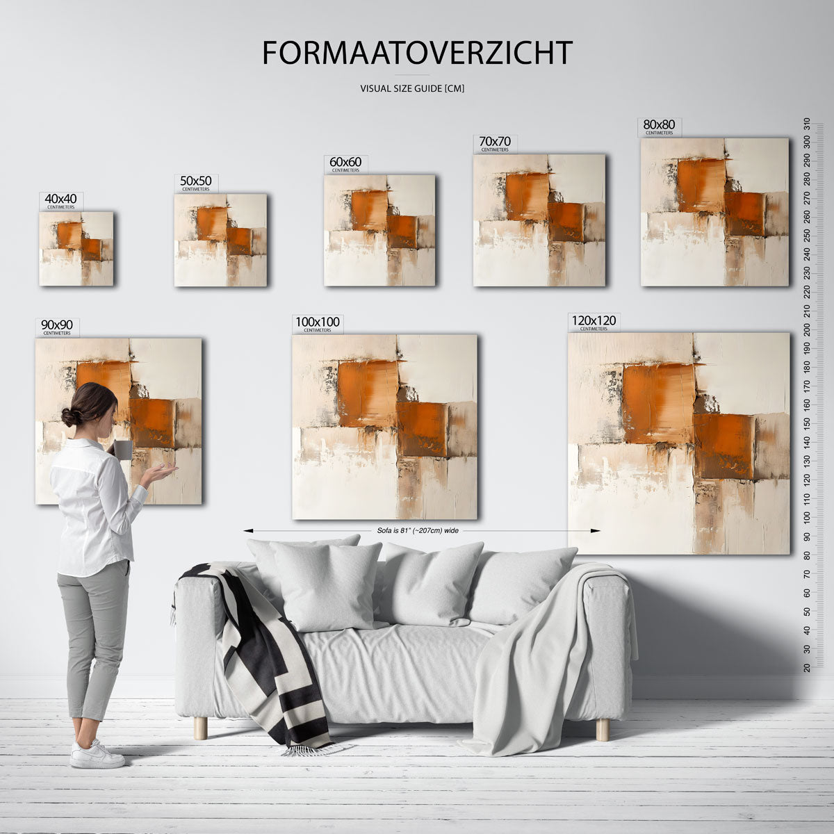 Abstracte beige en oranje Poster