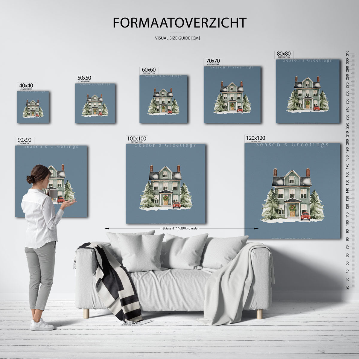 Kersthuis met auto Poster