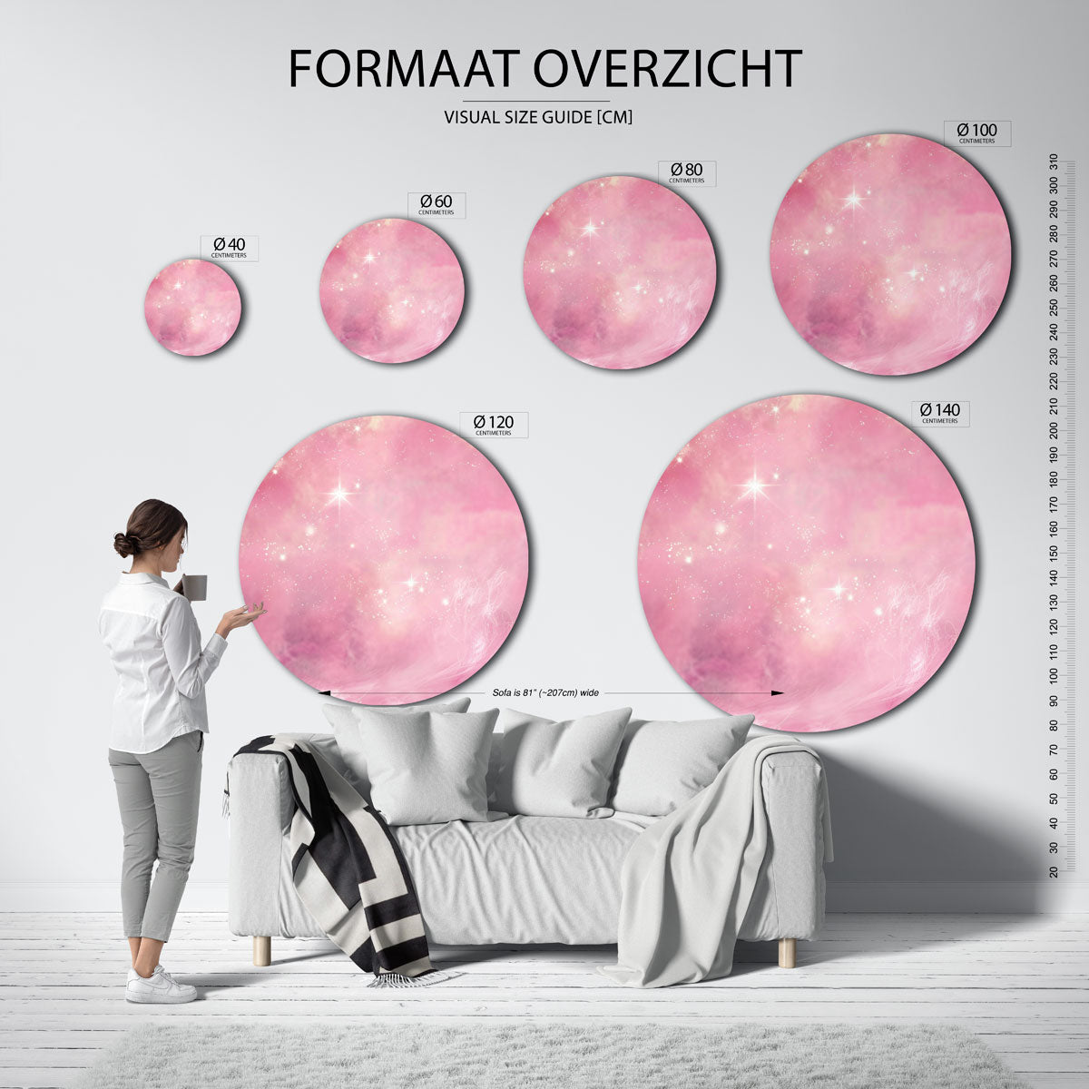 Sterrenhemel roze Muurcirkel