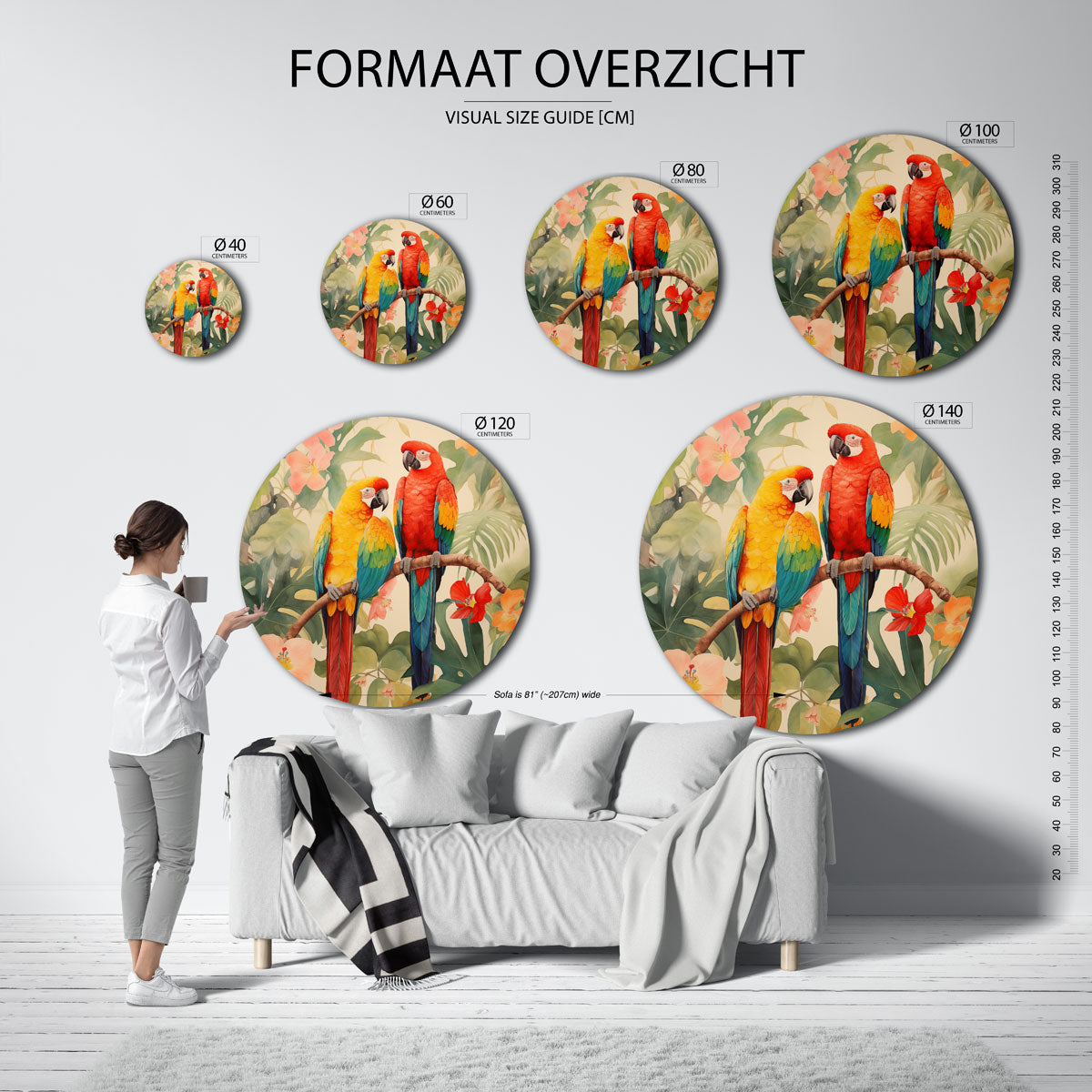 Papegaaien en bloemen Muurcirkel