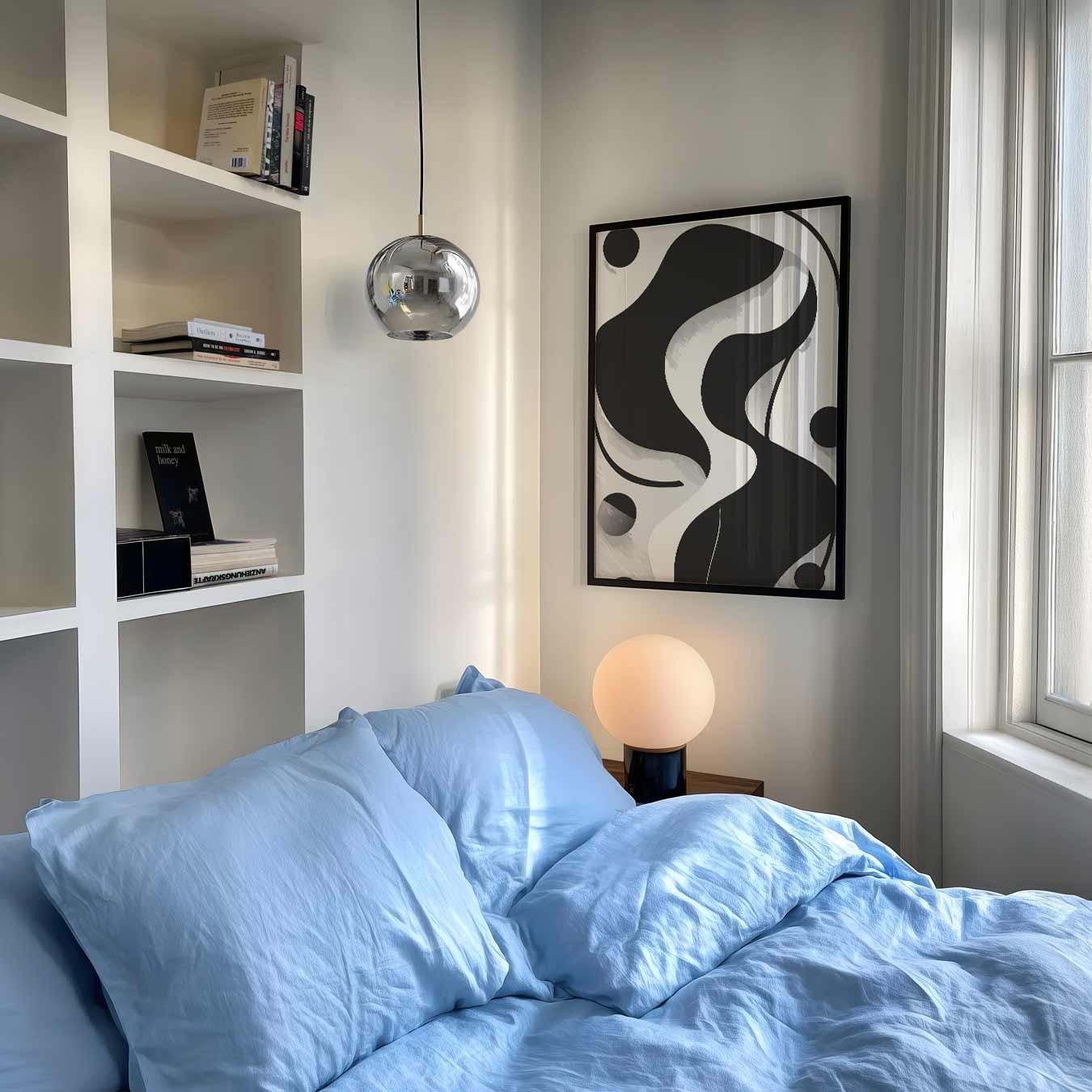 Moderne Abstracte Zwart-Wit Golfposter-WallArtistic