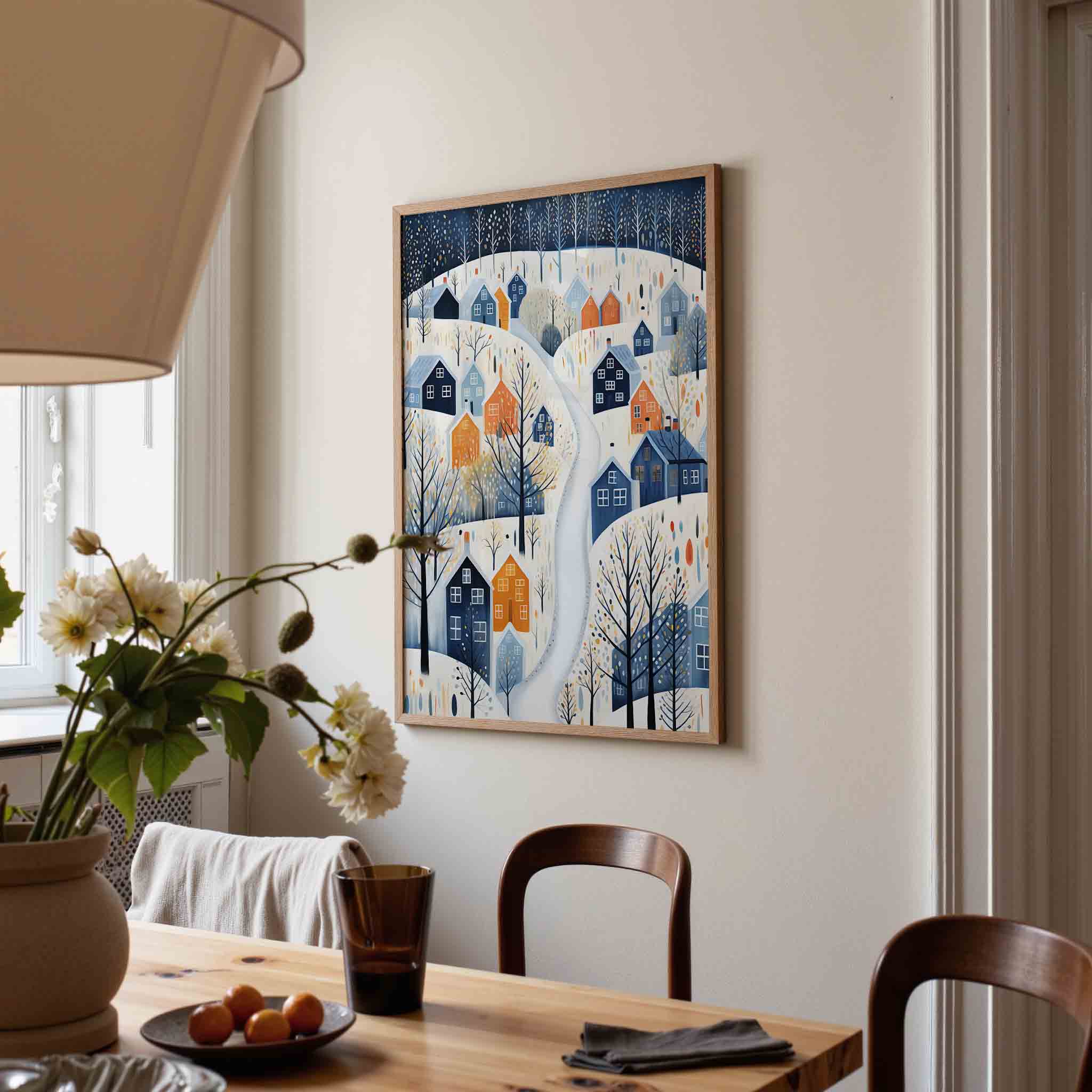 Winterdorp met kleurrijke huizen Poster