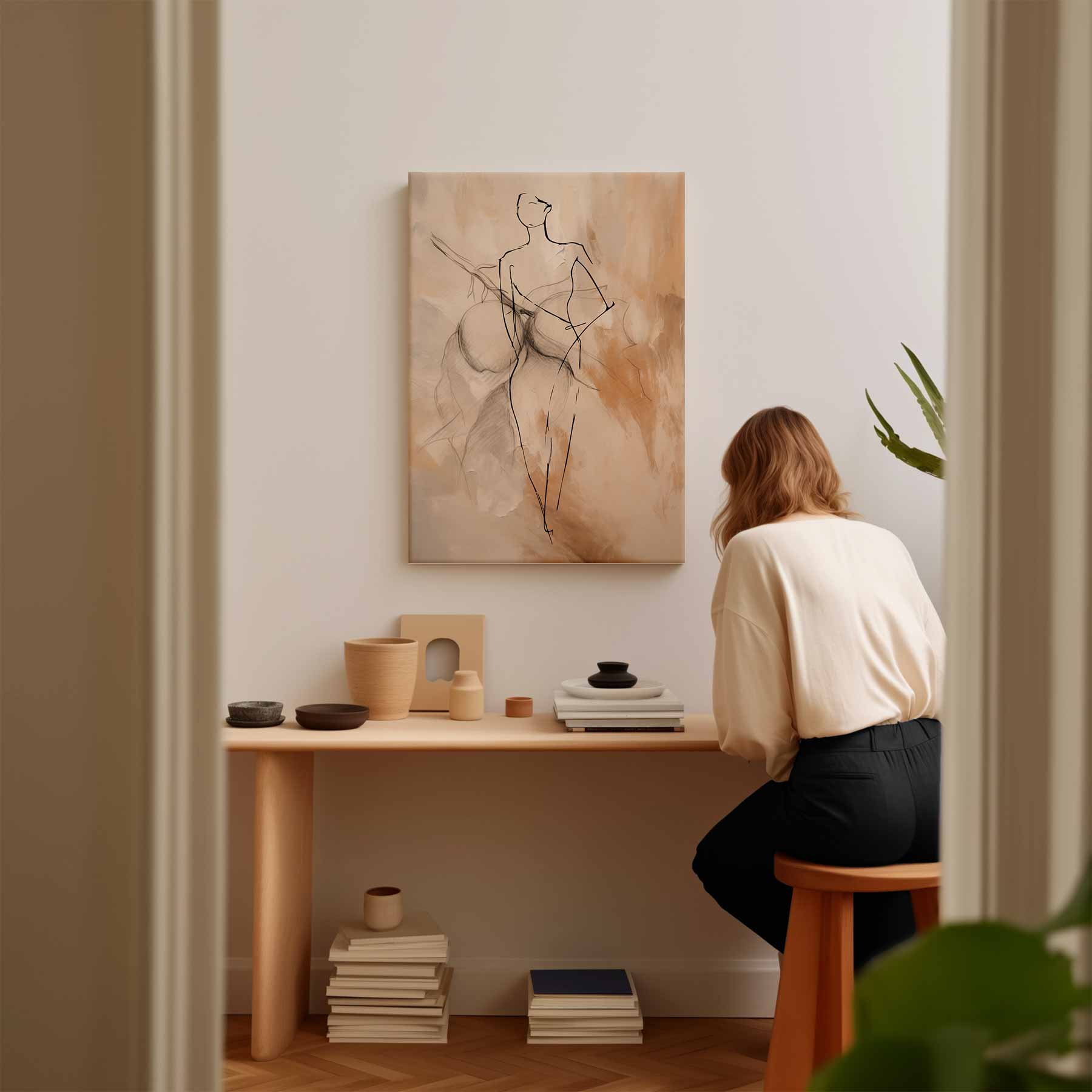 Elegante Schets van een Vrouw Kunstwerk-canvas-dibond-plexiglas-wanddecoratie-WallArtistic