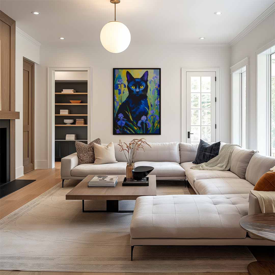 Mystieke Kat in Bloementuin Kunstwerk