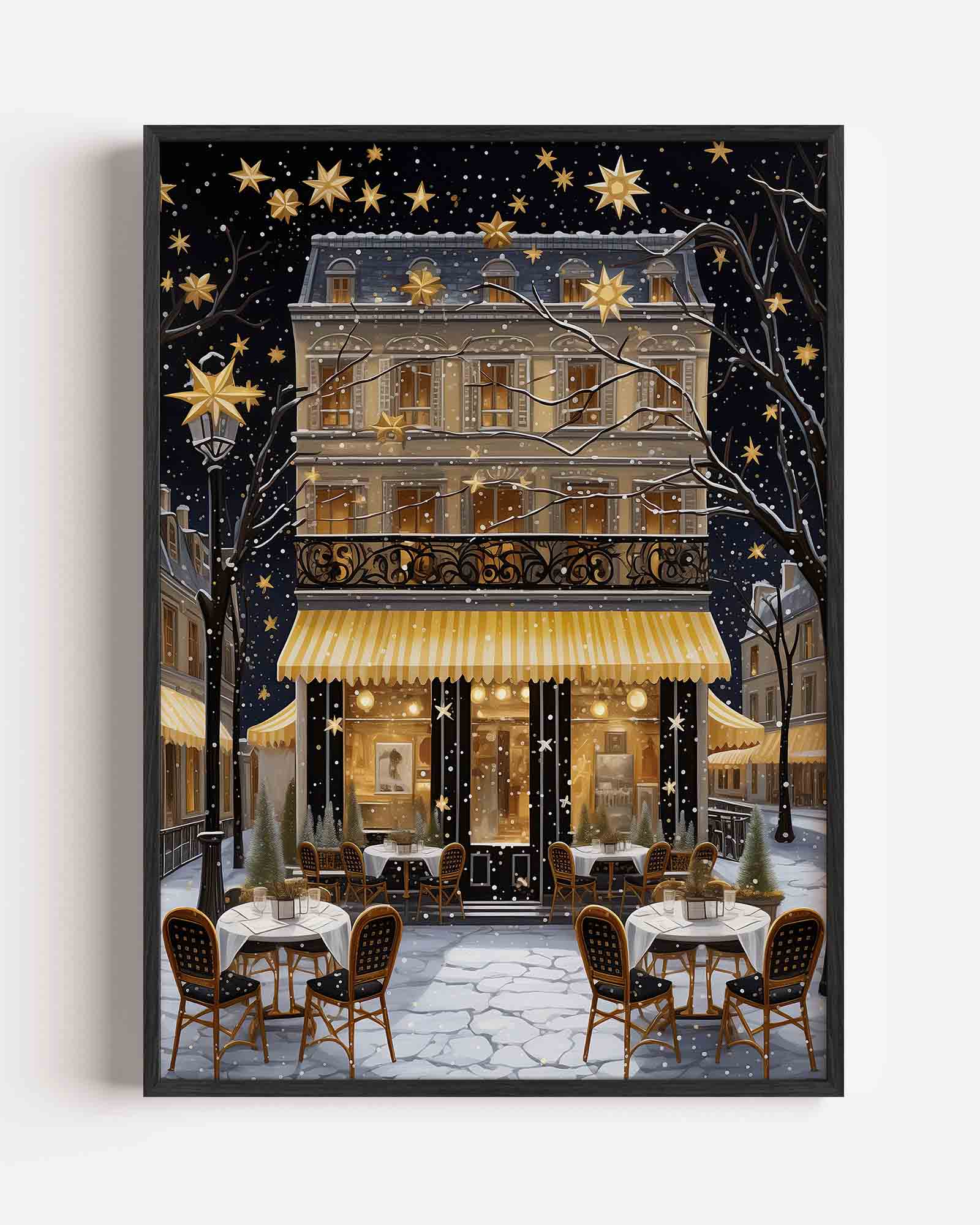 Parijs café in de sneeuw Poster