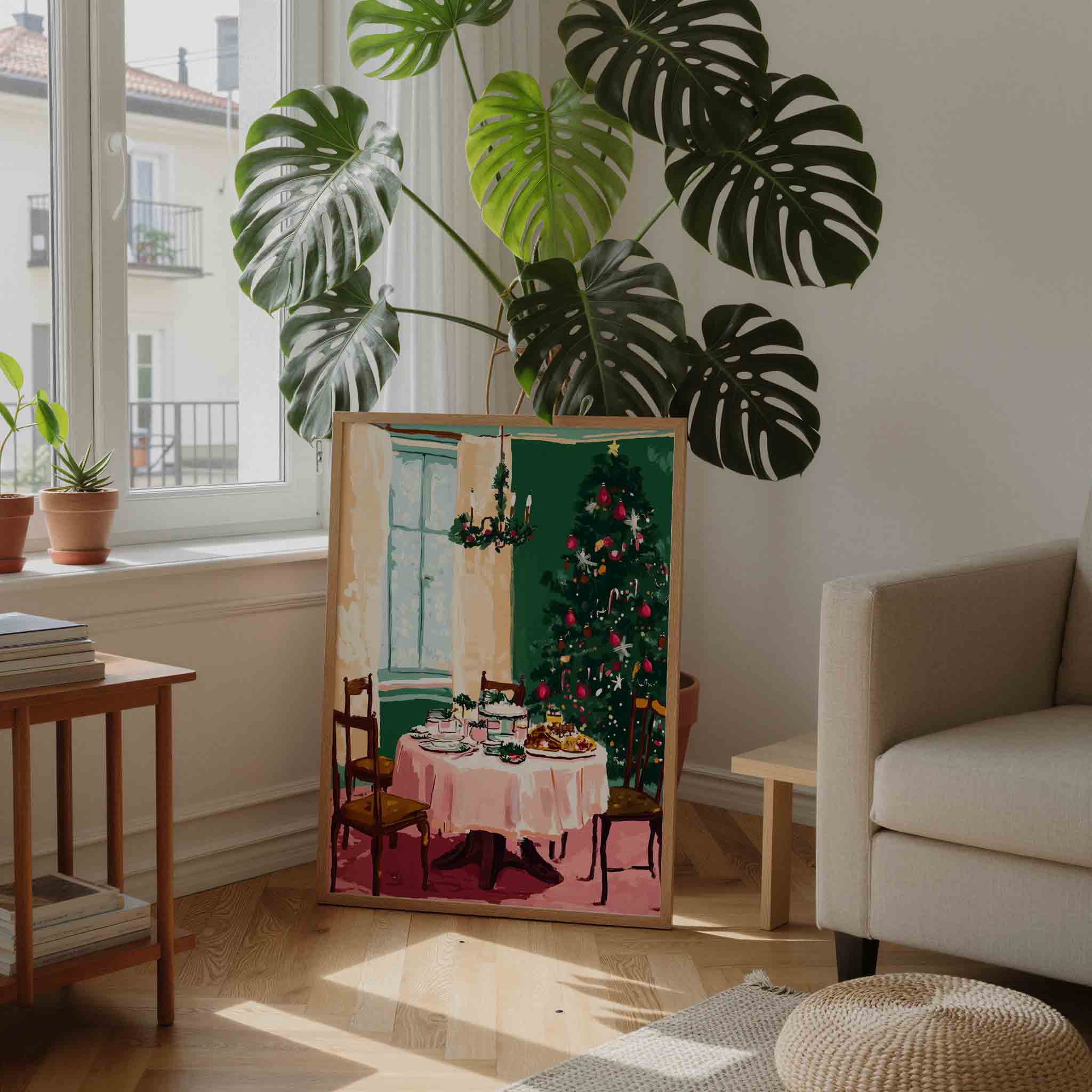 Kersttafel en boom Poster