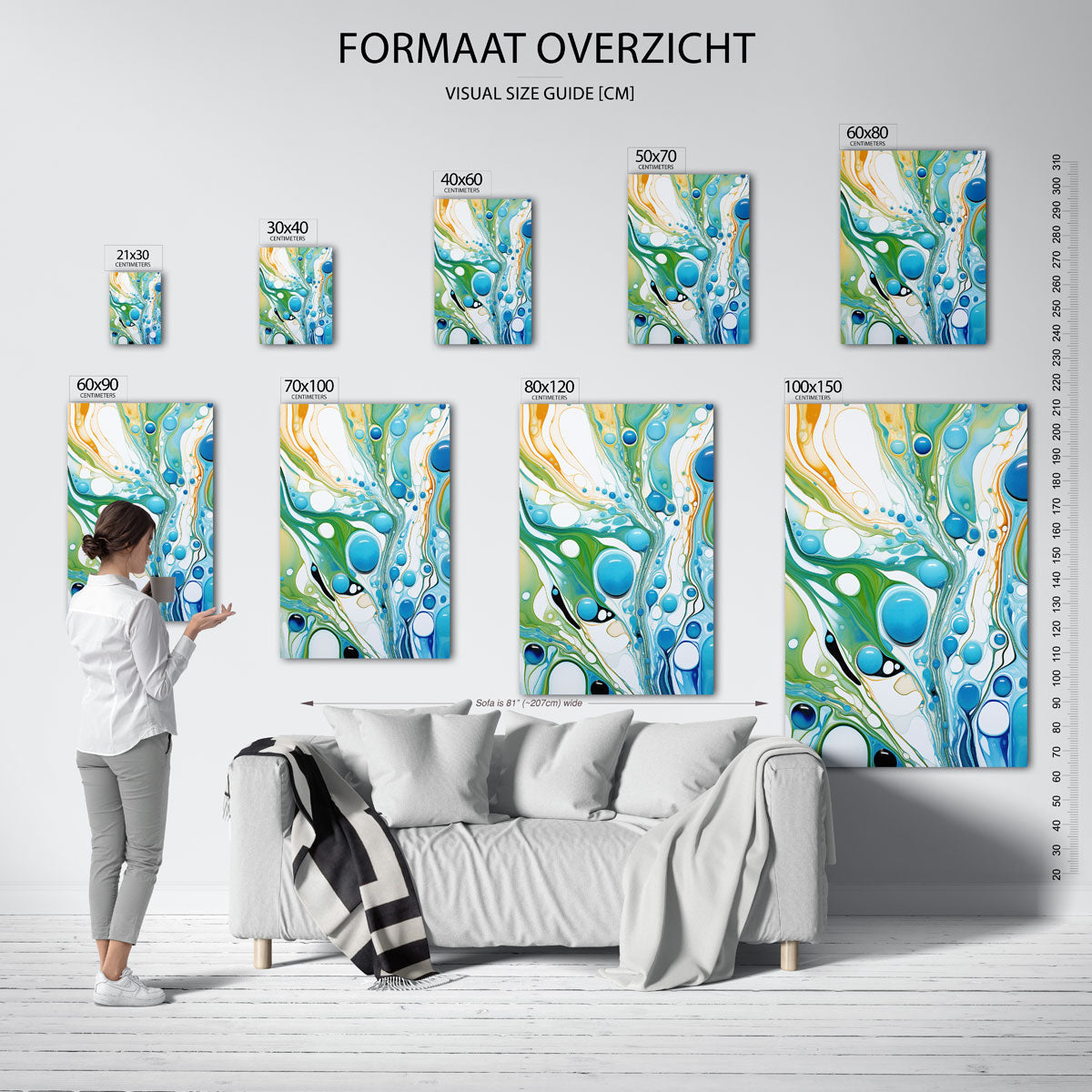 Abstracte blauwe en groene vormen Poster