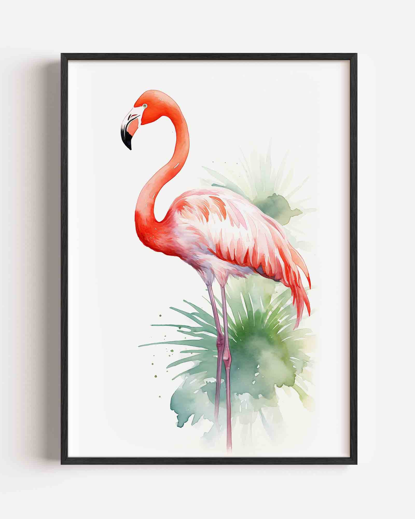 Flamingo met groene bladeren Poster